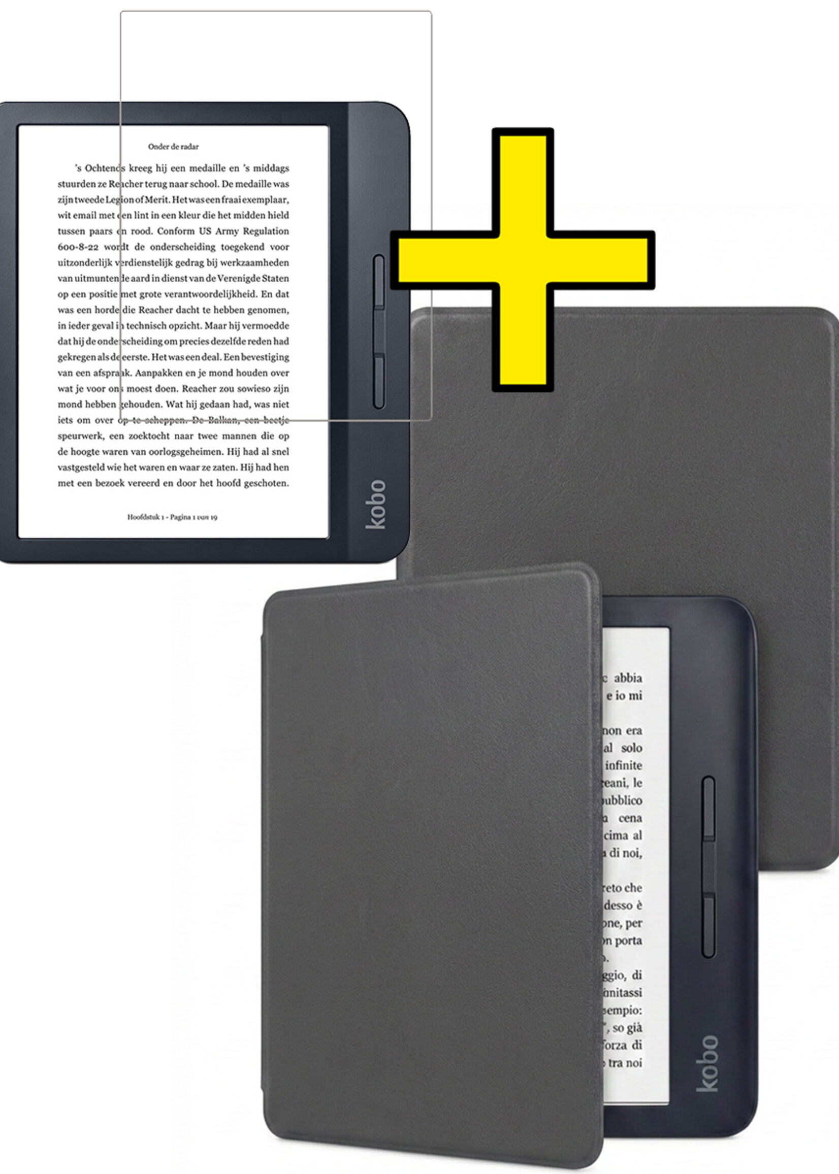 LUQ LUQ Kobo Libra H2O Hoesje Met Screenprotector - Grijs