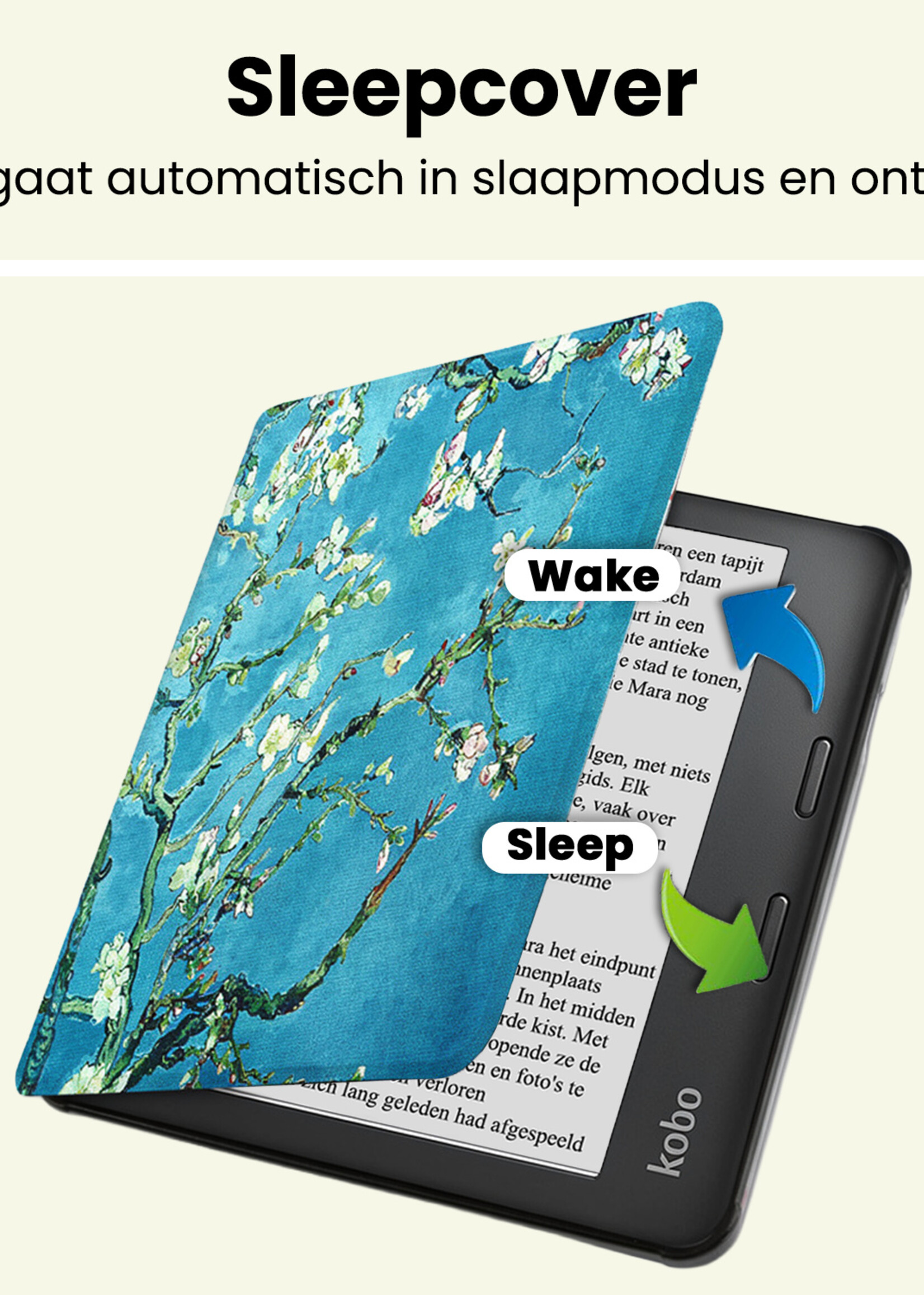 LUQ LUQ Kobo Sage Hoesje Met Screenprotector - Bloesem