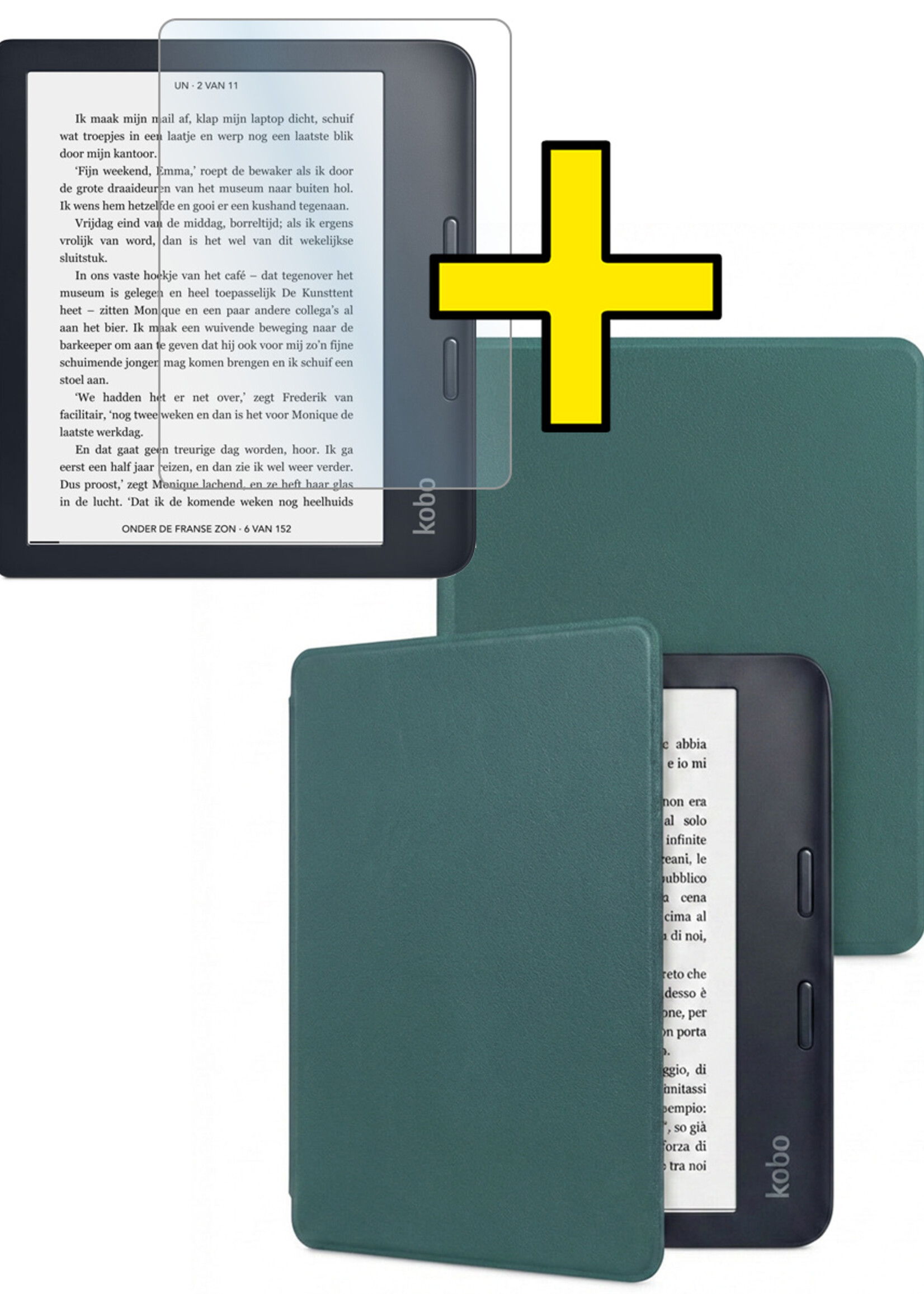 LUQ LUQ Kobo Sage Hoesje Met Screenprotector - Donkergroen