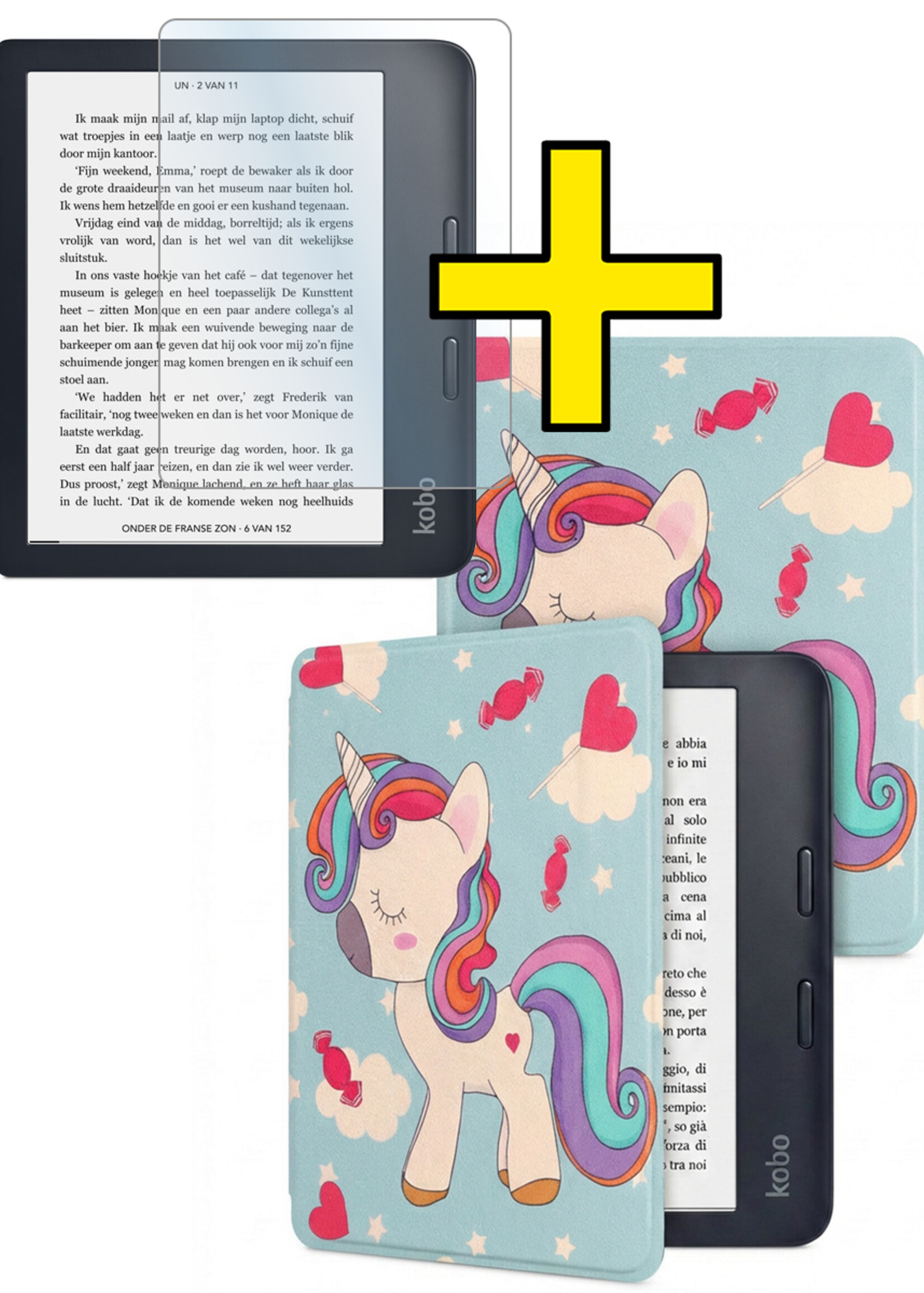LUQ LUQ Kobo Sage Hoesje Met Screenprotector - Eenhoorn