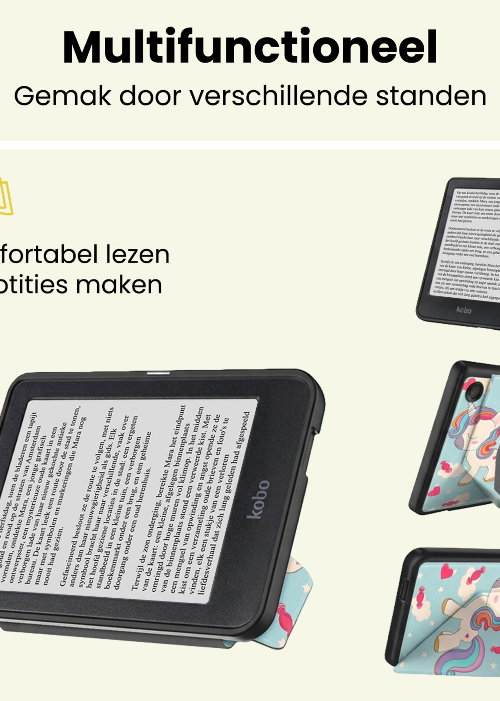 LUQ LUQ Kobo Clara 2E Hoesje Trifold - Eenhoorn
