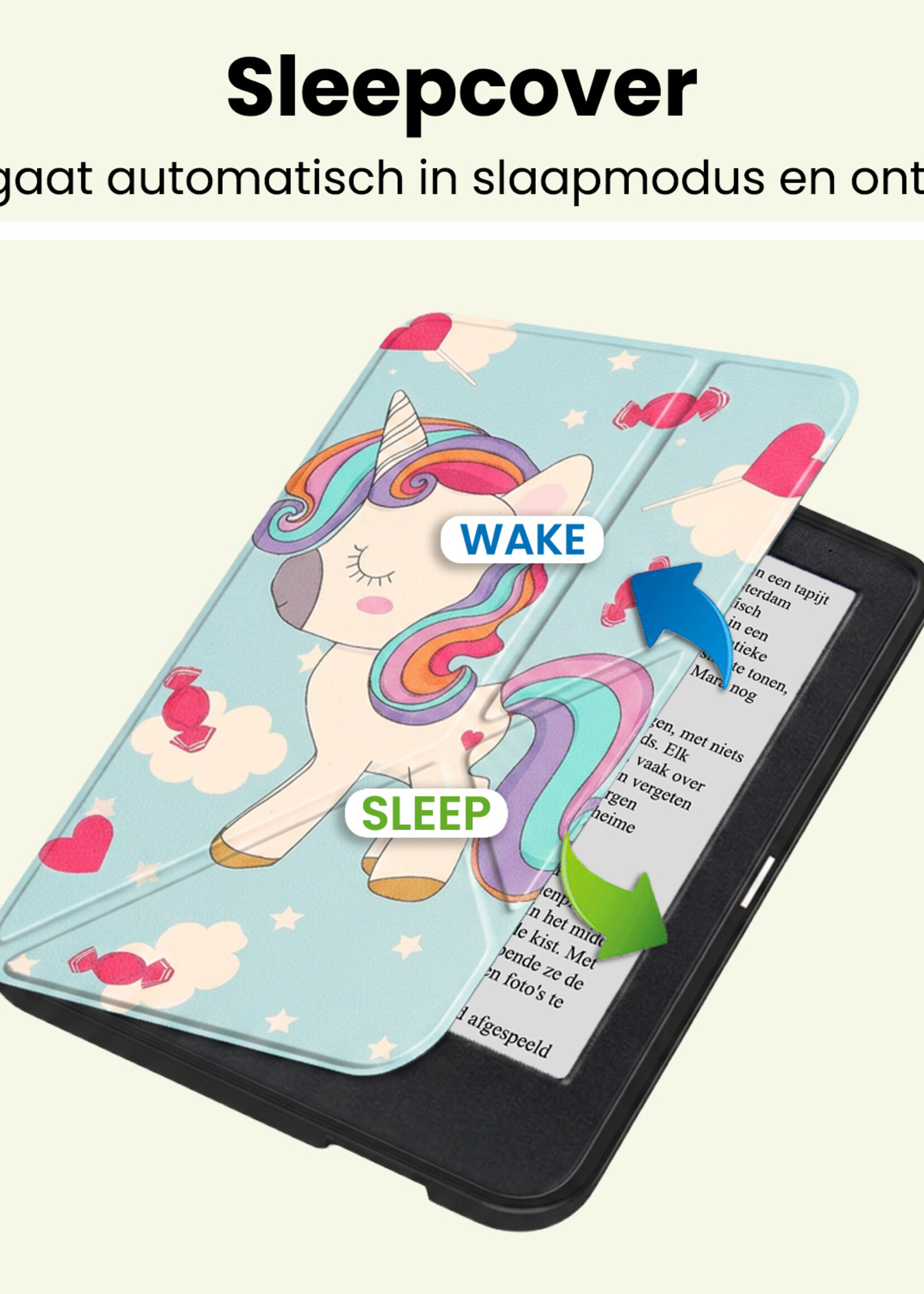 LUQ LUQ Kobo Clara 2E Hoesje Trifold - Eenhoorn