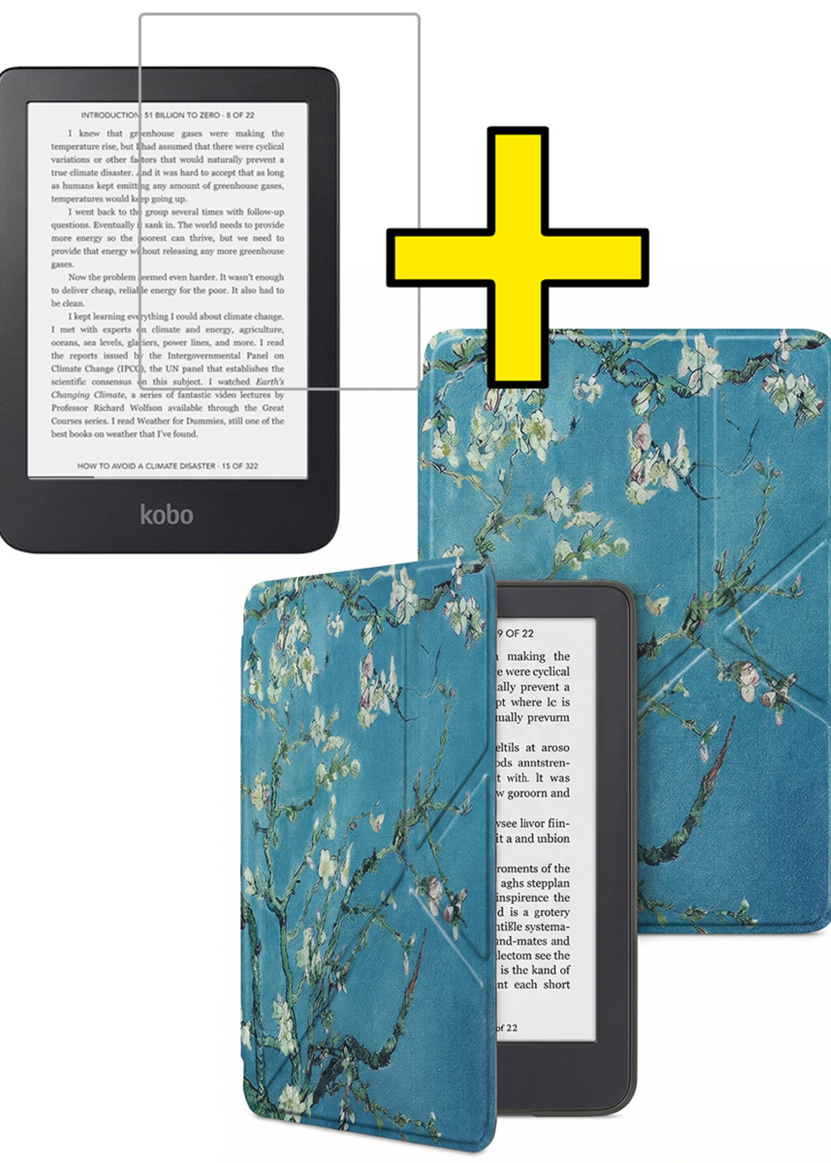 LUQ LUQ Kobo Clara 2E Hoesje Trifold Met Screenprotector - Bloesem