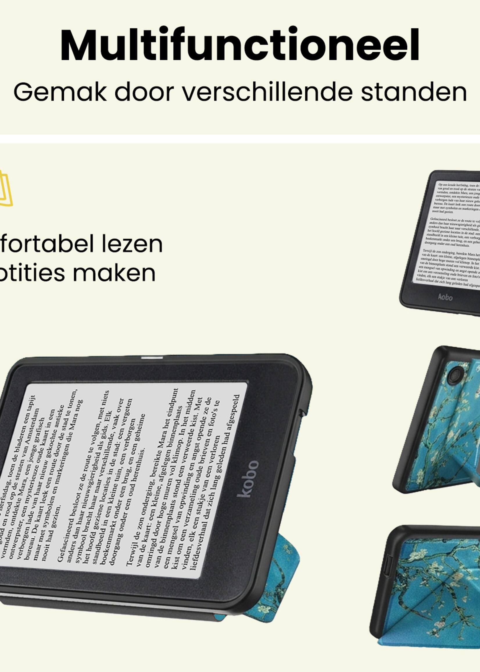 LUQ LUQ Kobo Clara 2E Hoesje Trifold Met Screenprotector - Bloesem
