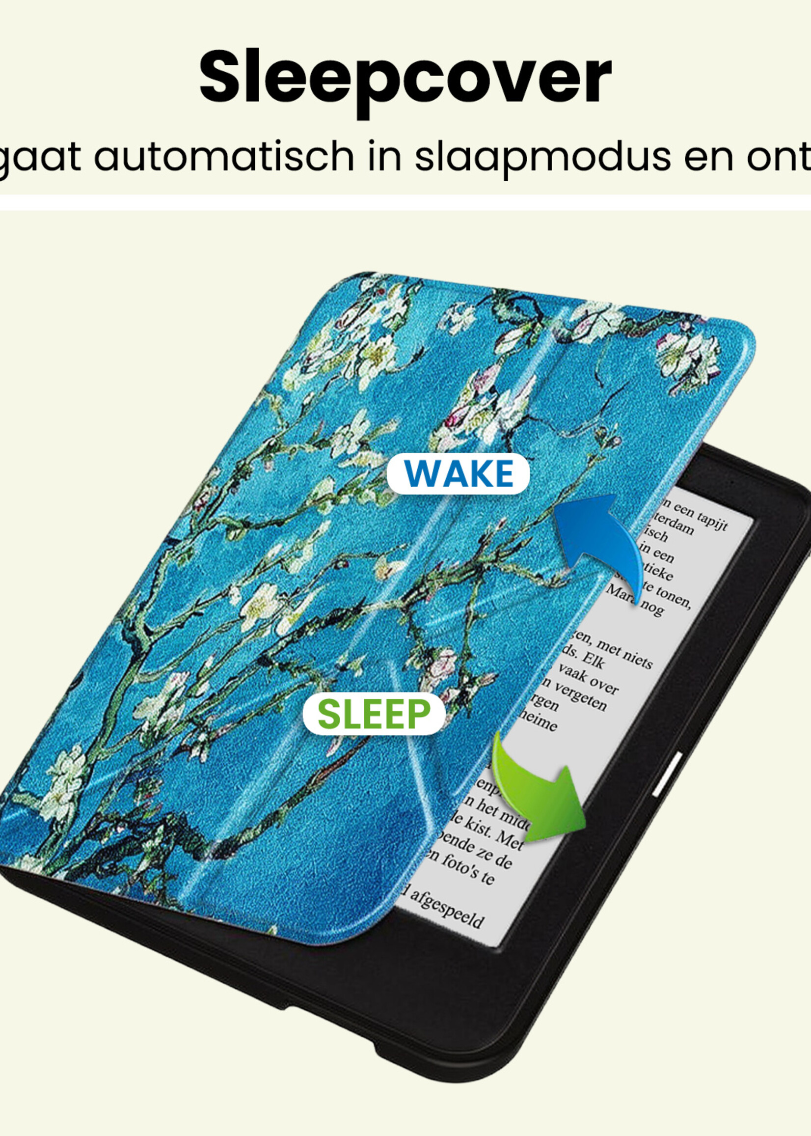 LUQ LUQ Kobo Clara 2E Hoesje Trifold Met Screenprotector - Bloesem