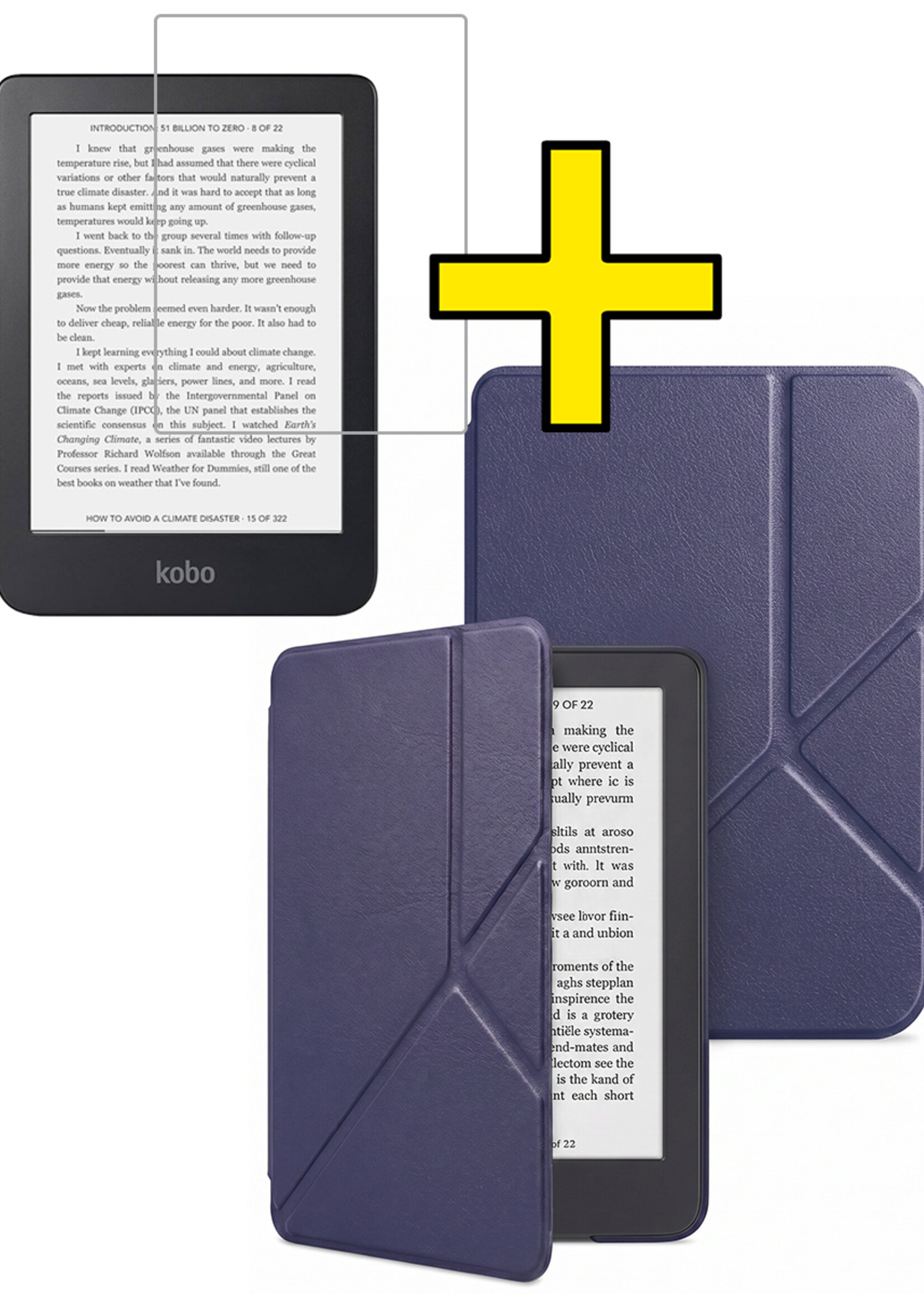 LUQ LUQ Kobo Clara 2E Hoesje Trifold Met Screenprotector - Donkerblauw