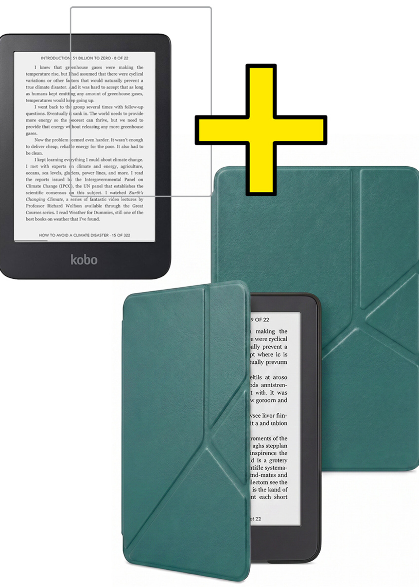 LUQ LUQ Kobo Clara 2E Hoesje Trifold Met Screenprotector - Donkergroen