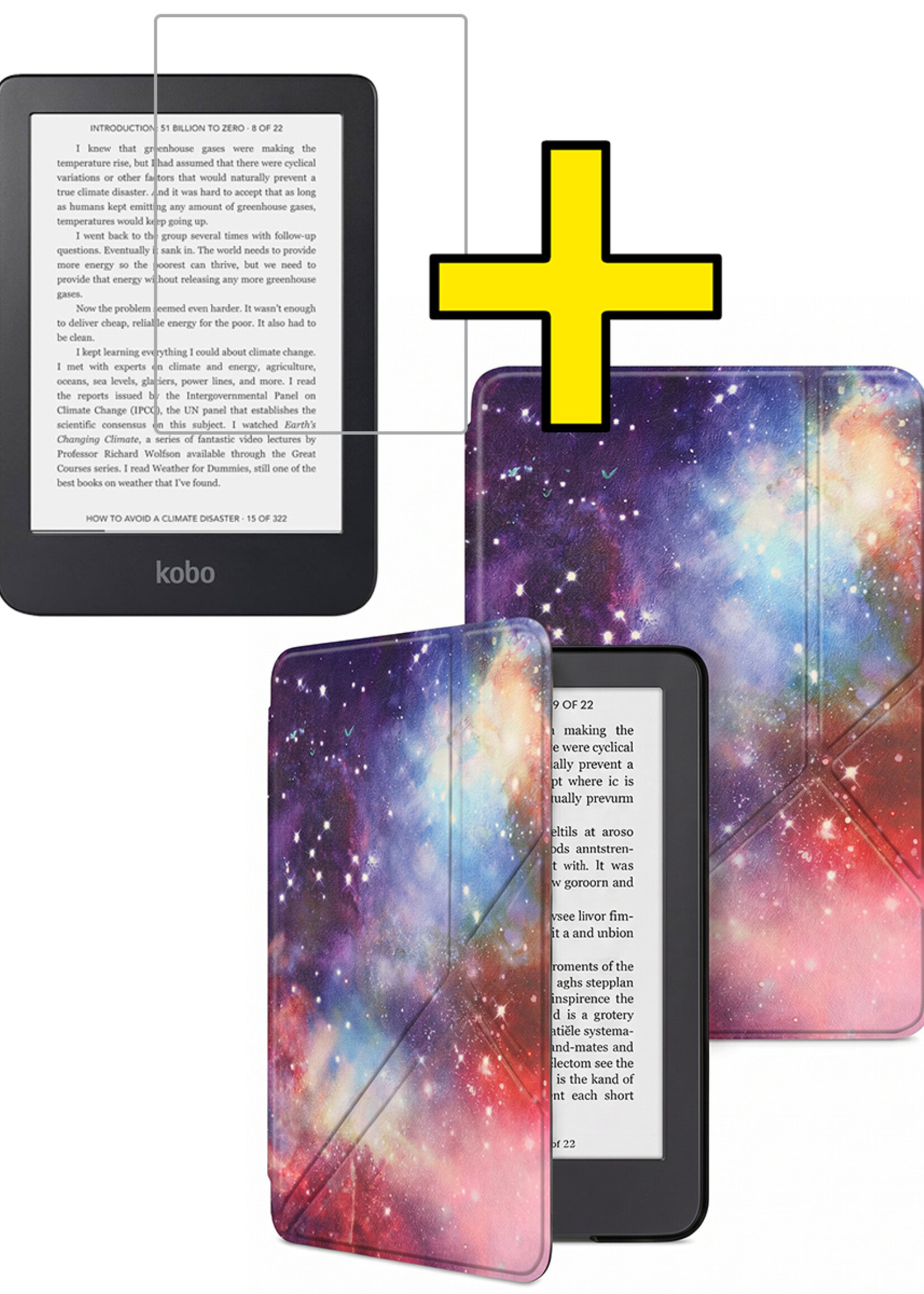 LUQ LUQ Kobo Clara 2E Hoesje Trifold Met Screenprotector - Galaxy