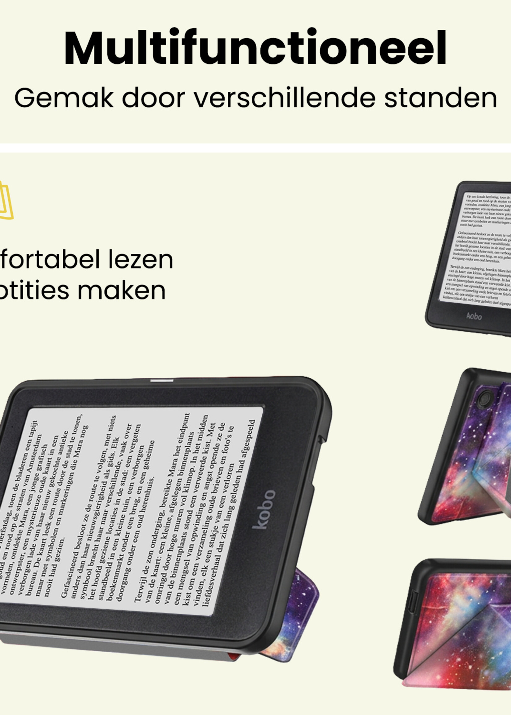LUQ LUQ Kobo Clara 2E Hoesje Trifold Met Screenprotector - Galaxy