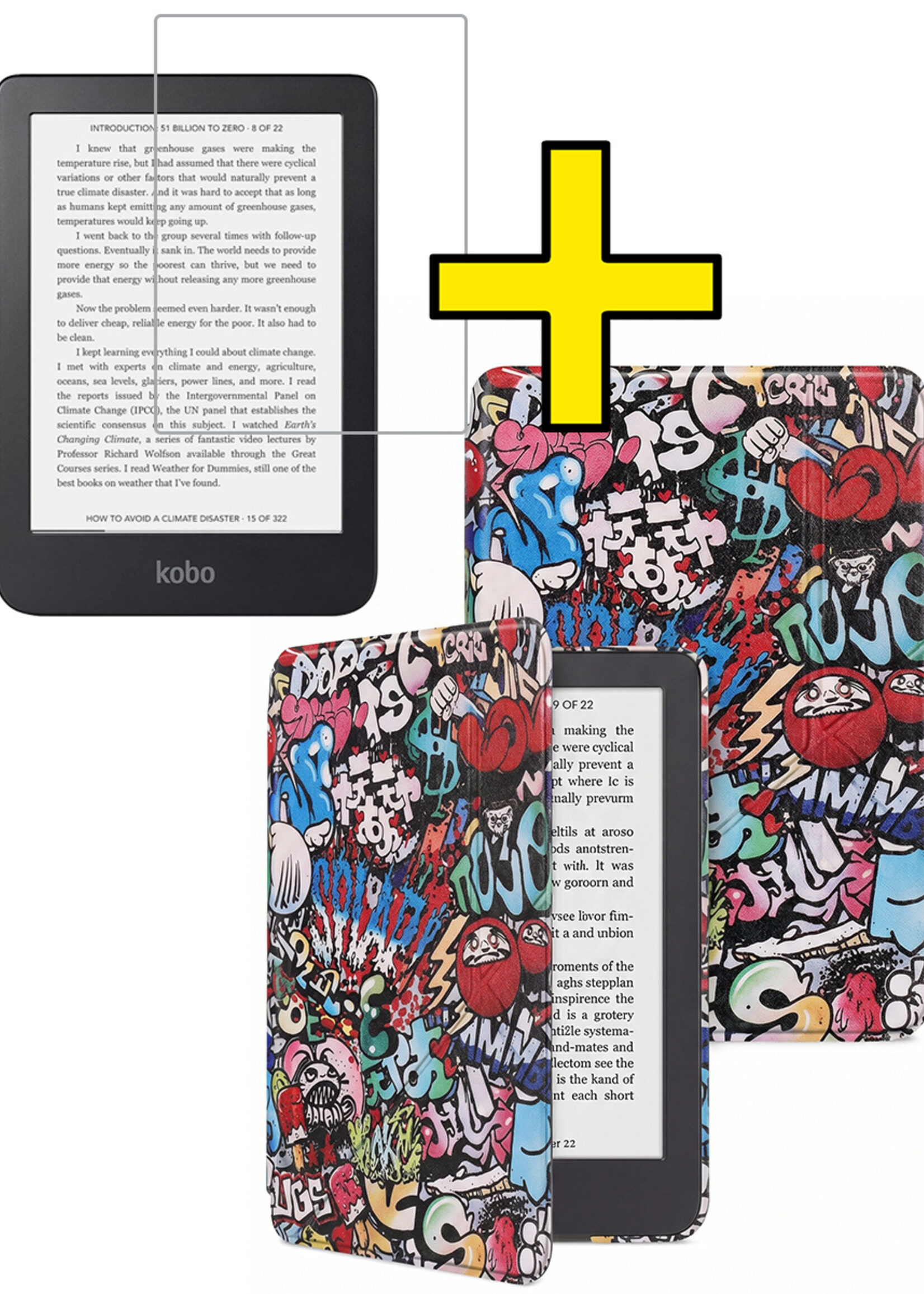LUQ LUQ Kobo Clara 2E Hoesje Trifold Met Screenprotector - Graffity