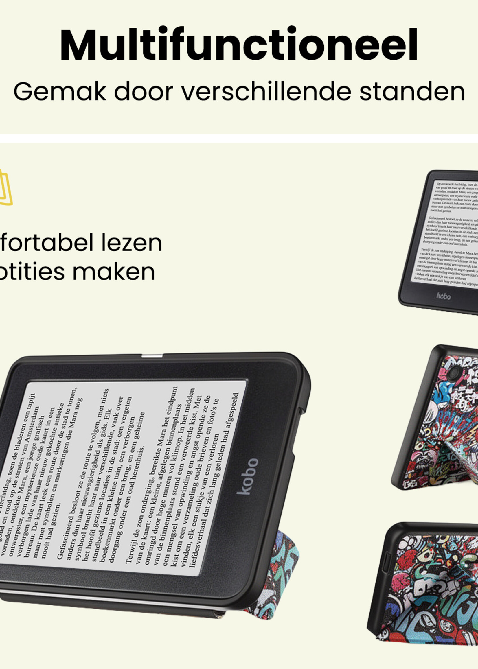 LUQ LUQ Kobo Clara 2E Hoesje Trifold Met Screenprotector - Graffity