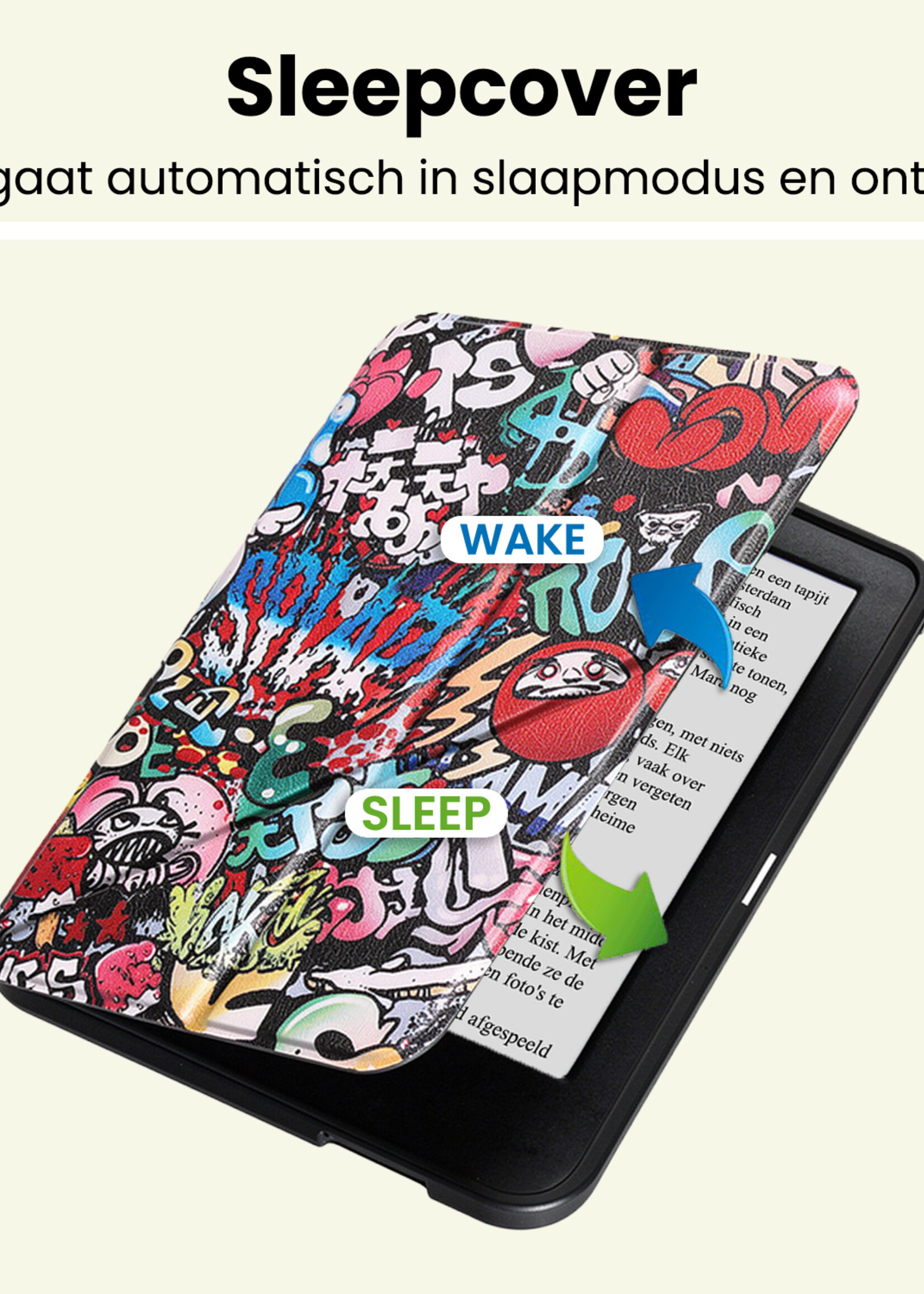 LUQ LUQ Kobo Clara 2E Hoesje Trifold Met Screenprotector - Graffity
