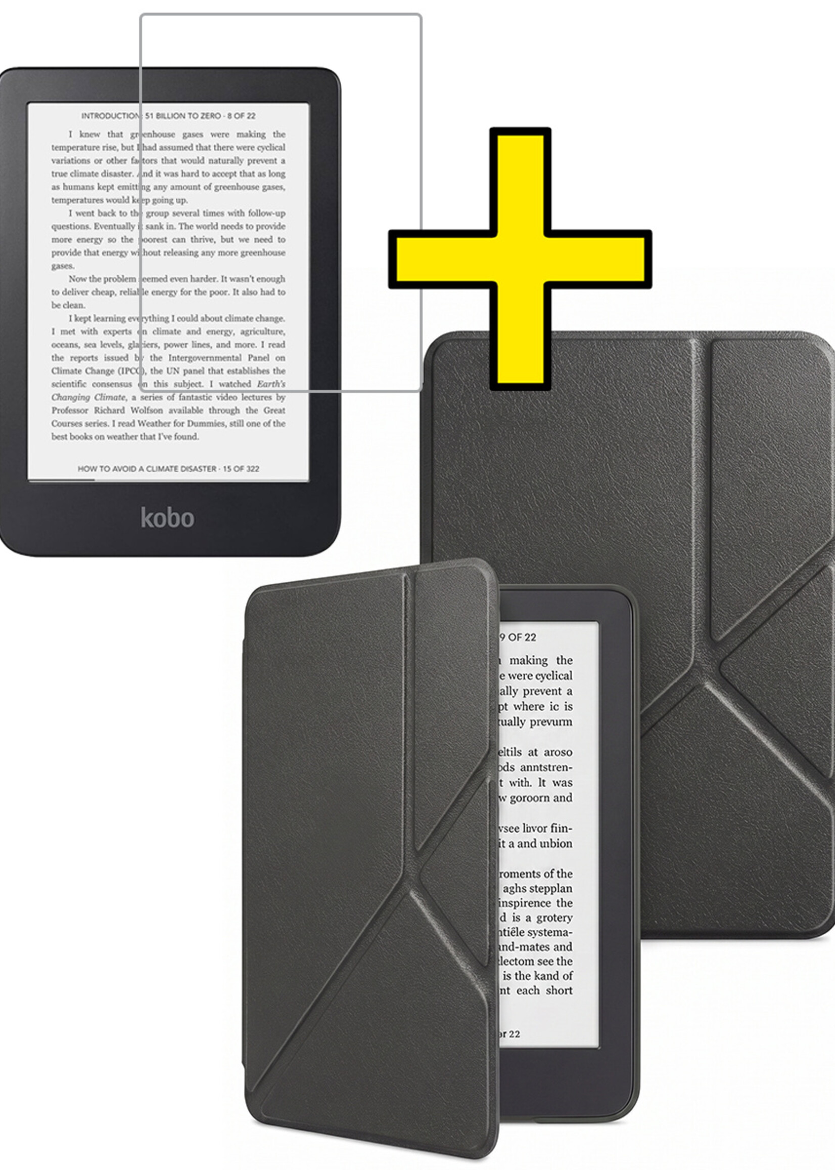 LUQ LUQ Kobo Clara 2E Hoesje Trifold Met Screenprotector - Grijs