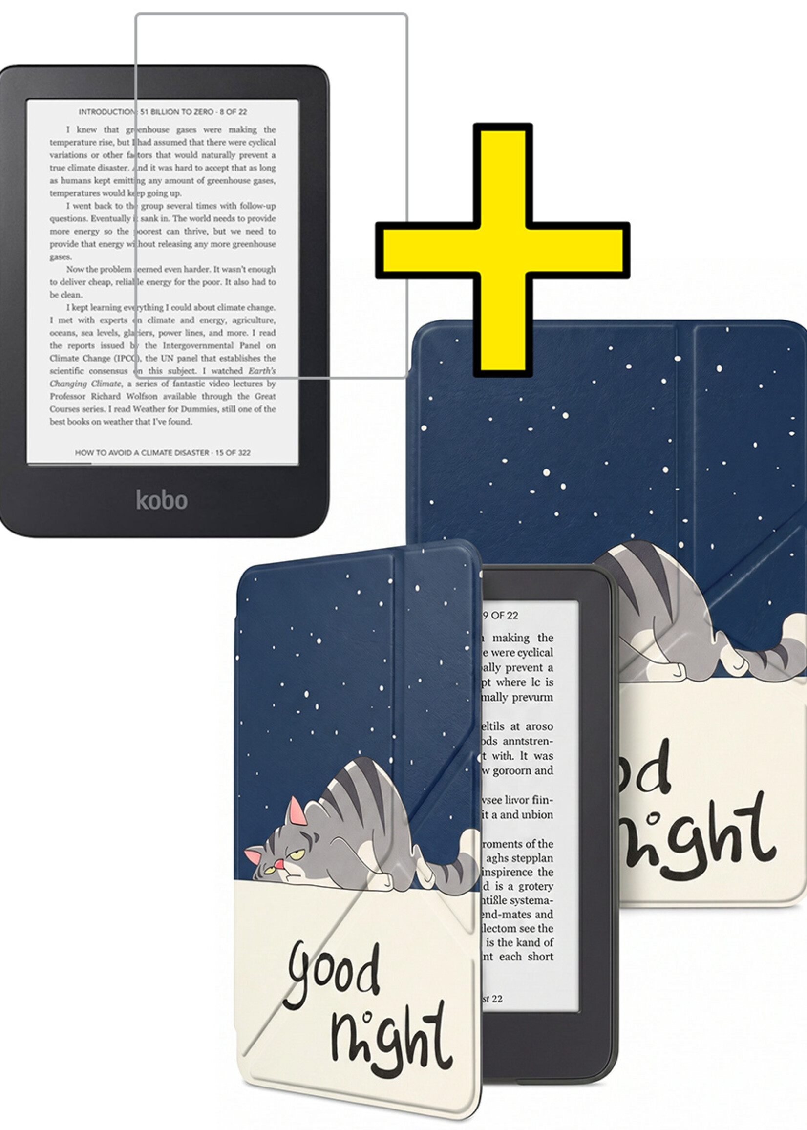LUQ LUQ Kobo Clara 2E Hoesje Trifold Met Screenprotector - Kat