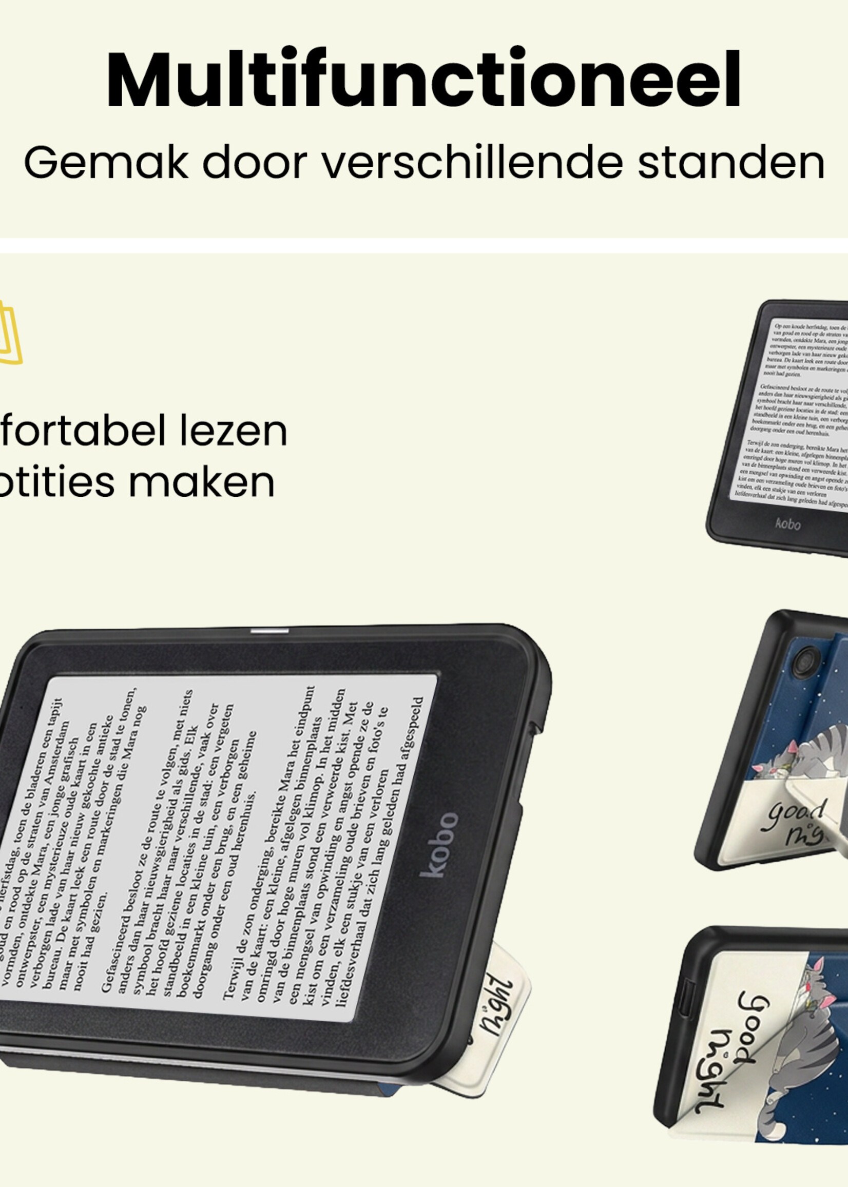 LUQ LUQ Kobo Clara 2E Hoesje Trifold Met Screenprotector - Kat