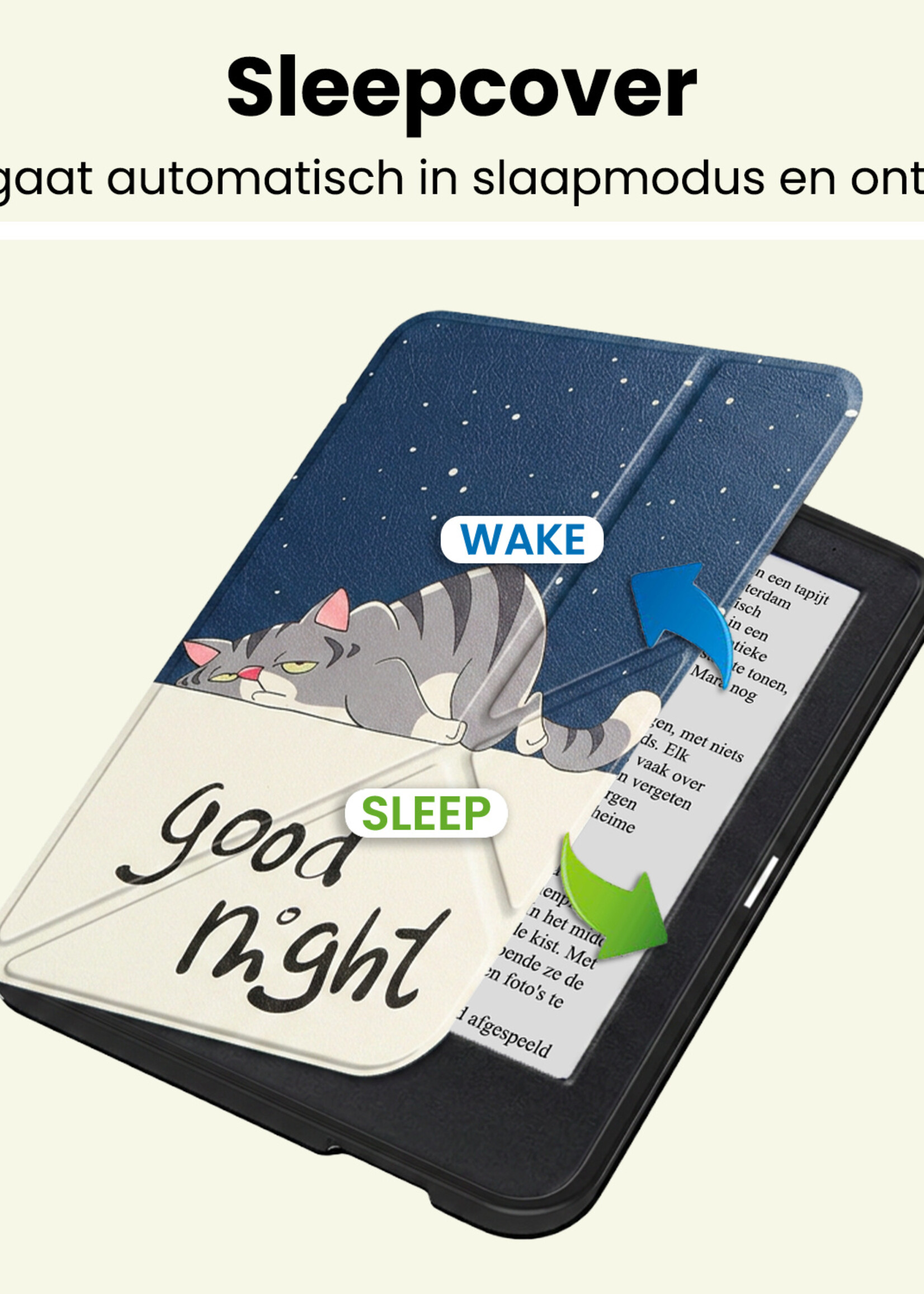 LUQ LUQ Kobo Clara 2E Hoesje Trifold Met Screenprotector - Kat