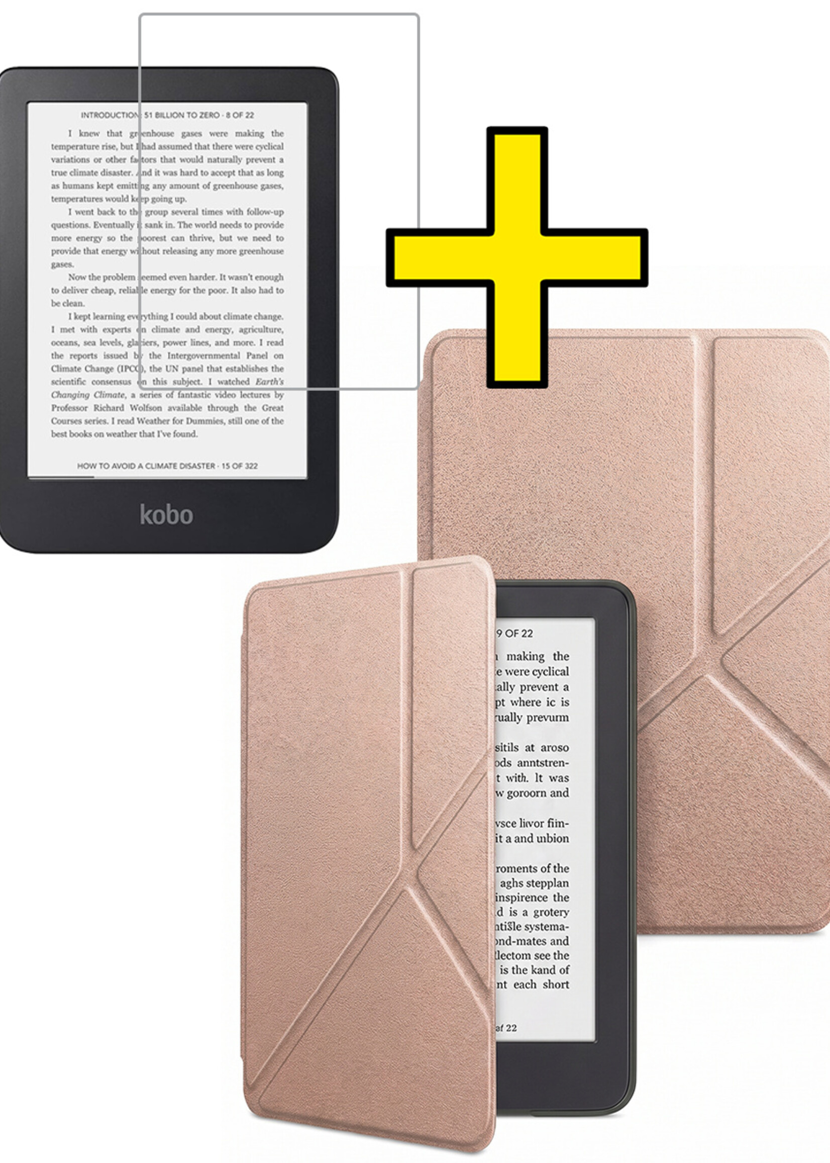 LUQ LUQ Kobo Clara 2E Hoesje Trifold Met Screenprotector - Rose Goud