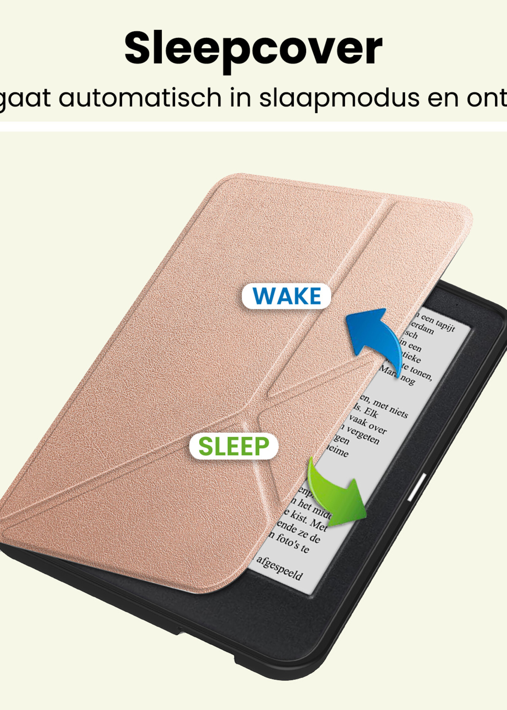 LUQ LUQ Kobo Clara 2E Hoesje Trifold Met Screenprotector - Rose Goud