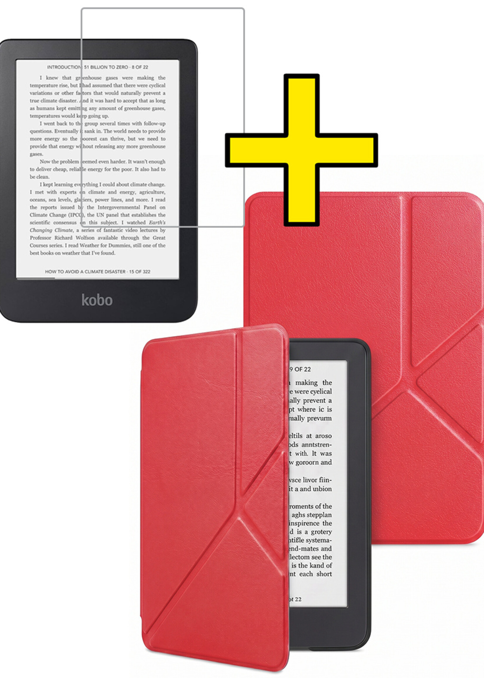 LUQ LUQ Kobo Clara 2E Hoesje Trifold Met Screenprotector - Rood