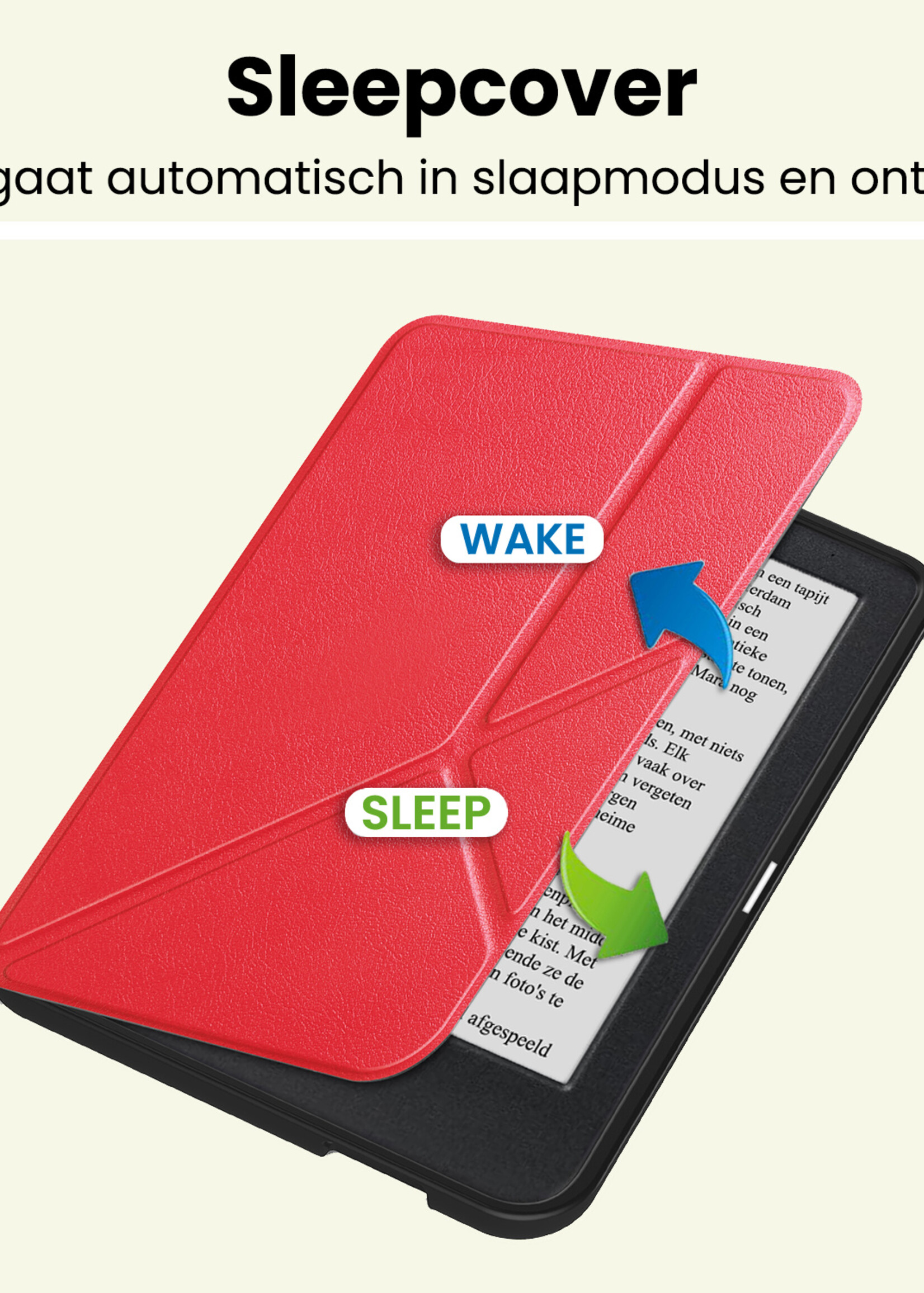 LUQ LUQ Kobo Clara 2E Hoesje Trifold Met Screenprotector - Rood