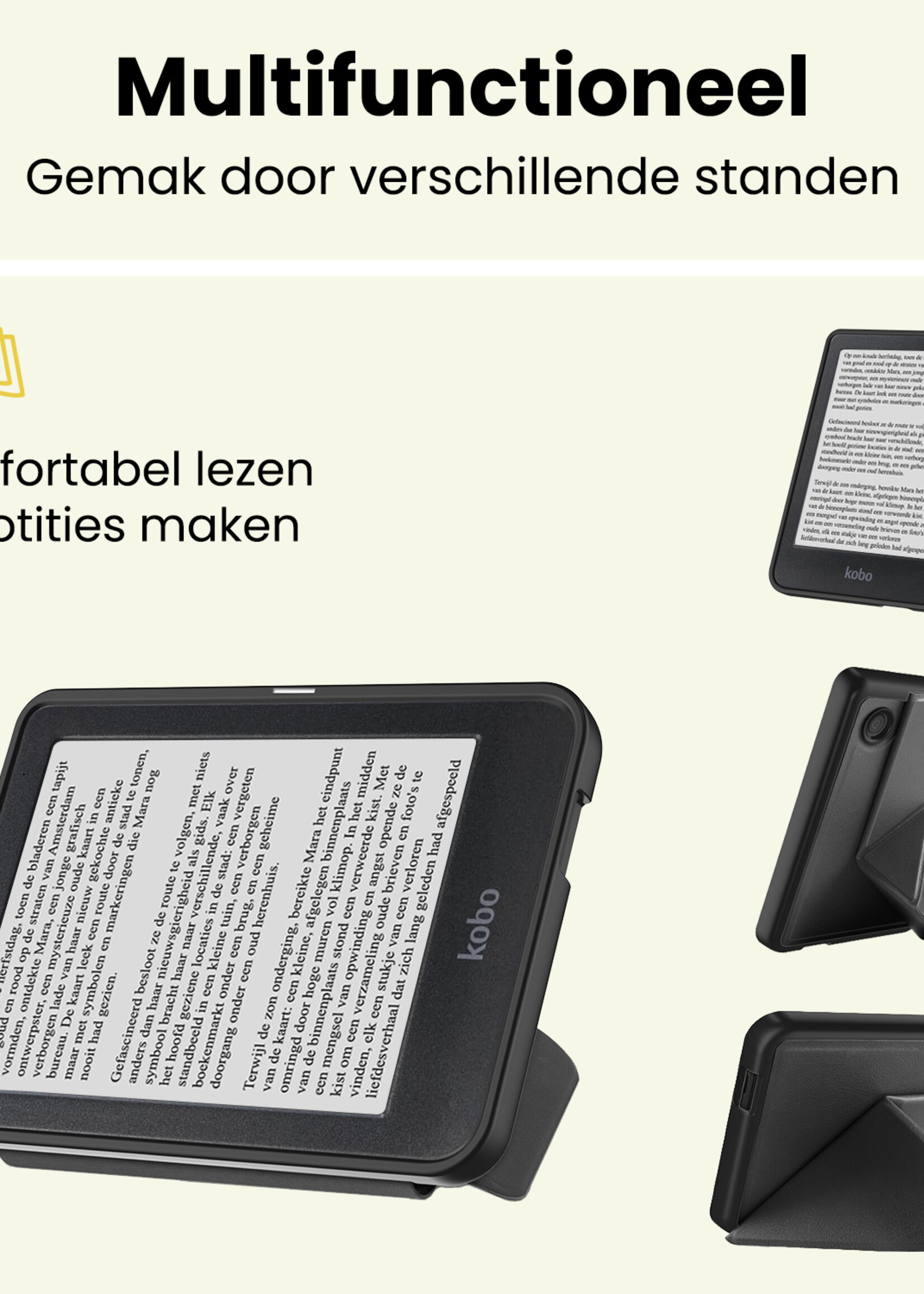 LUQ LUQ Kobo Clara 2E Hoesje Trifold Met Screenprotector - Zwart
