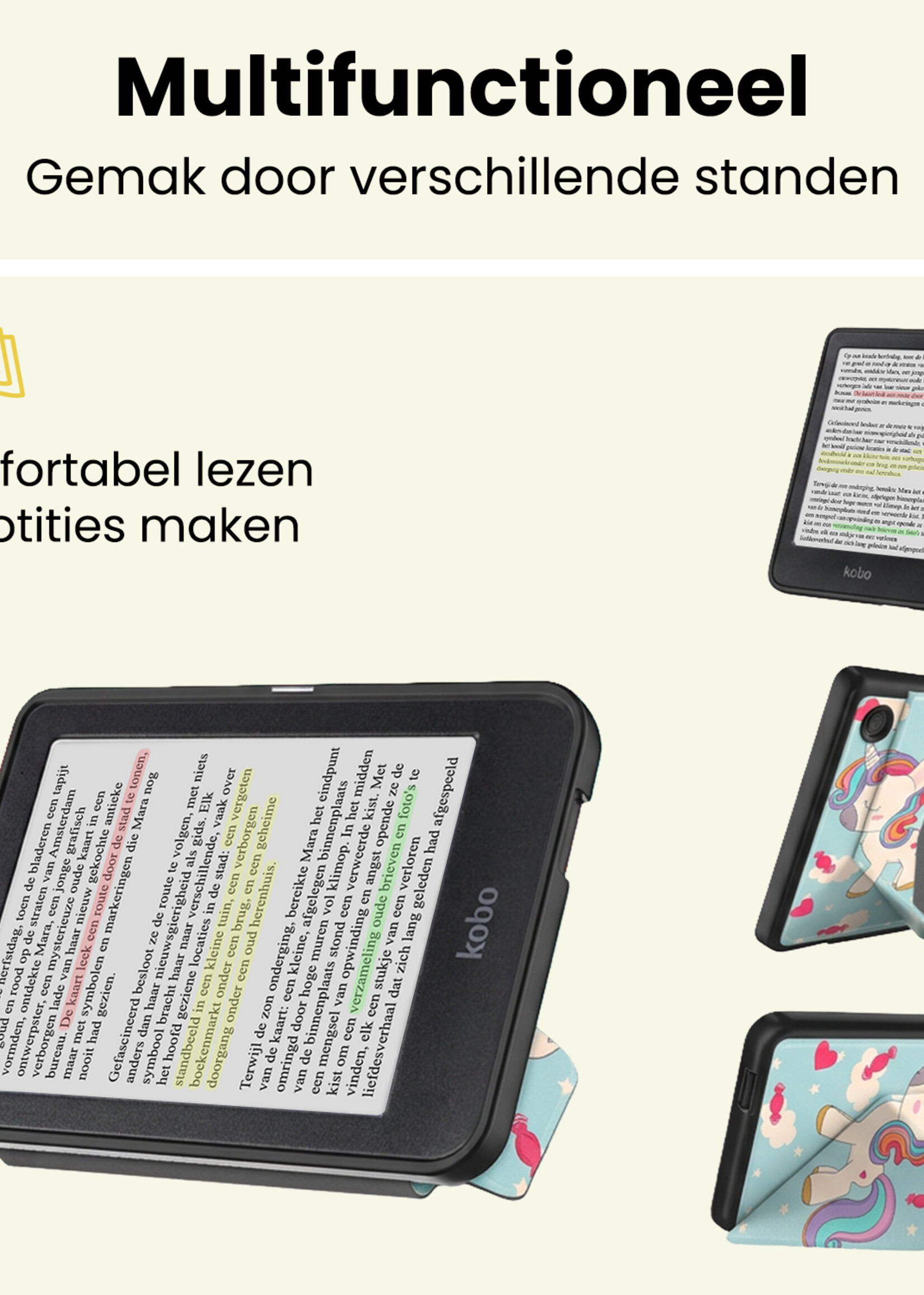 LUQ LUQ Kobo Clara Colour Hoesje Trifold - Eenhoorn