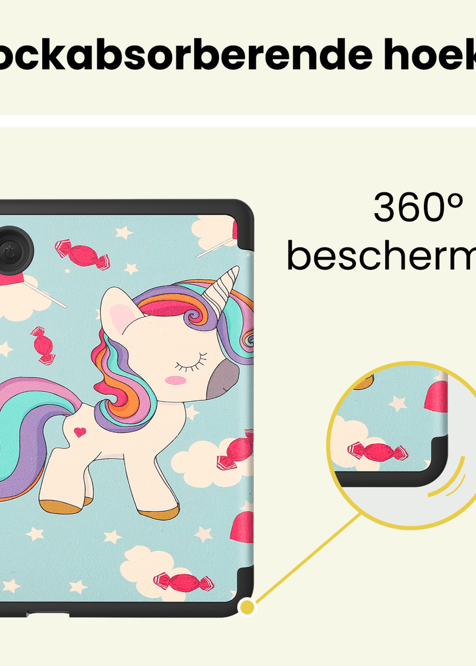 LUQ LUQ Kobo Clara Colour Hoesje Trifold Met Screenprotector - Eenhoorn