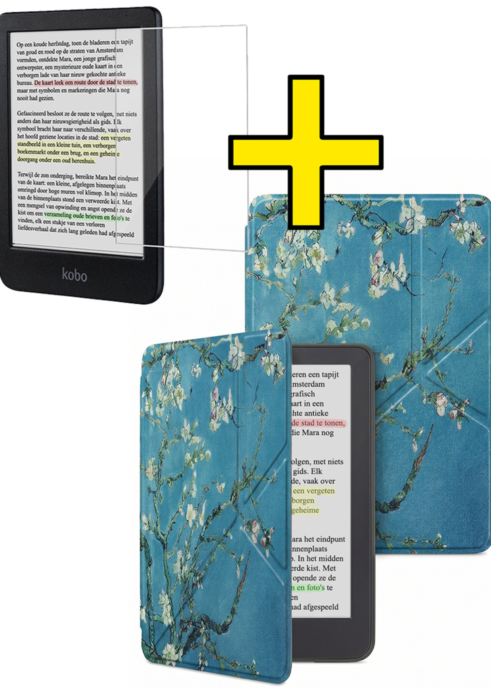 LUQ LUQ Kobo Clara BW Hoesje Trifold Met Screenprotector - Bloesem