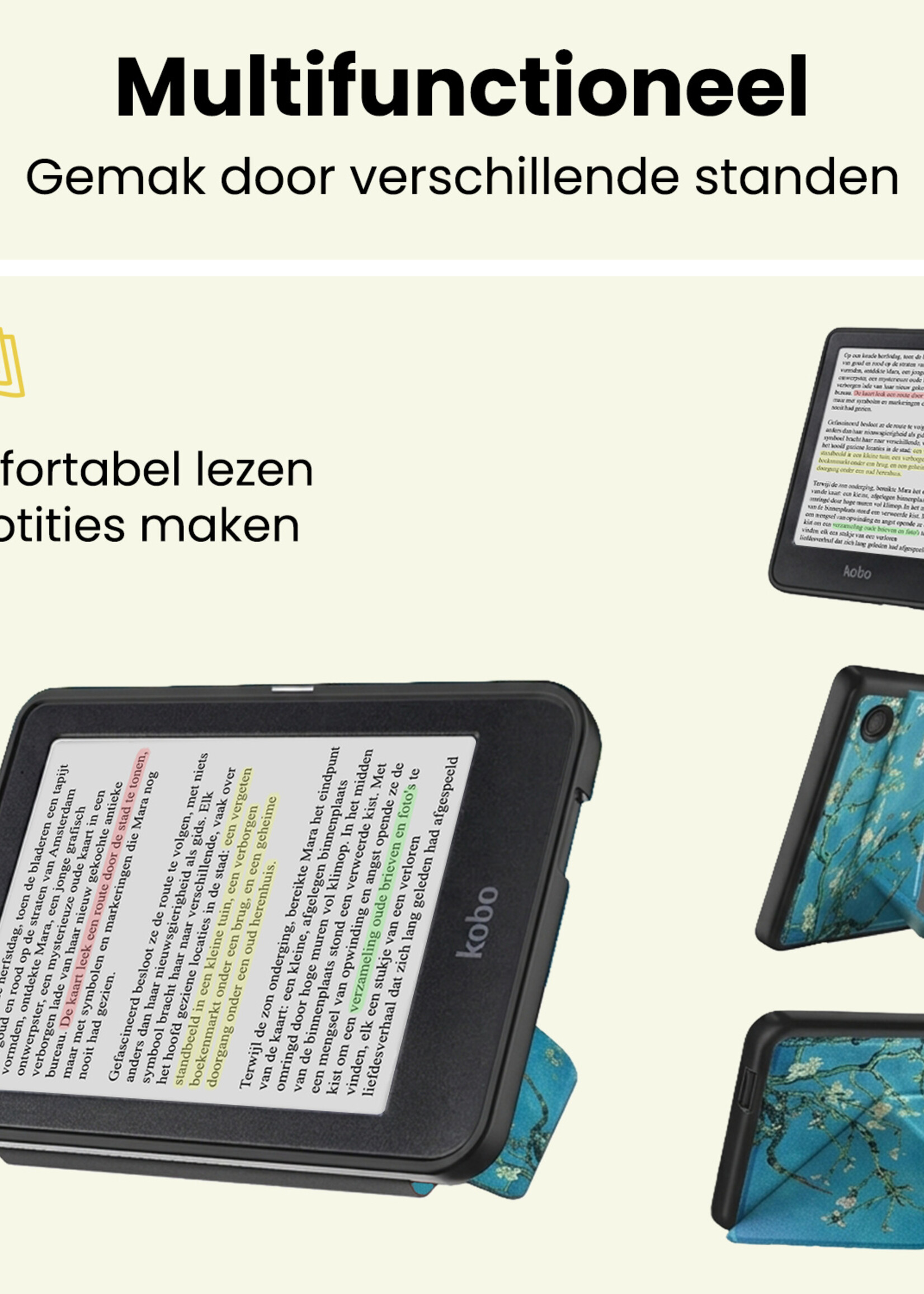 LUQ LUQ Kobo Clara BW Hoesje Trifold Met Screenprotector - Bloesem