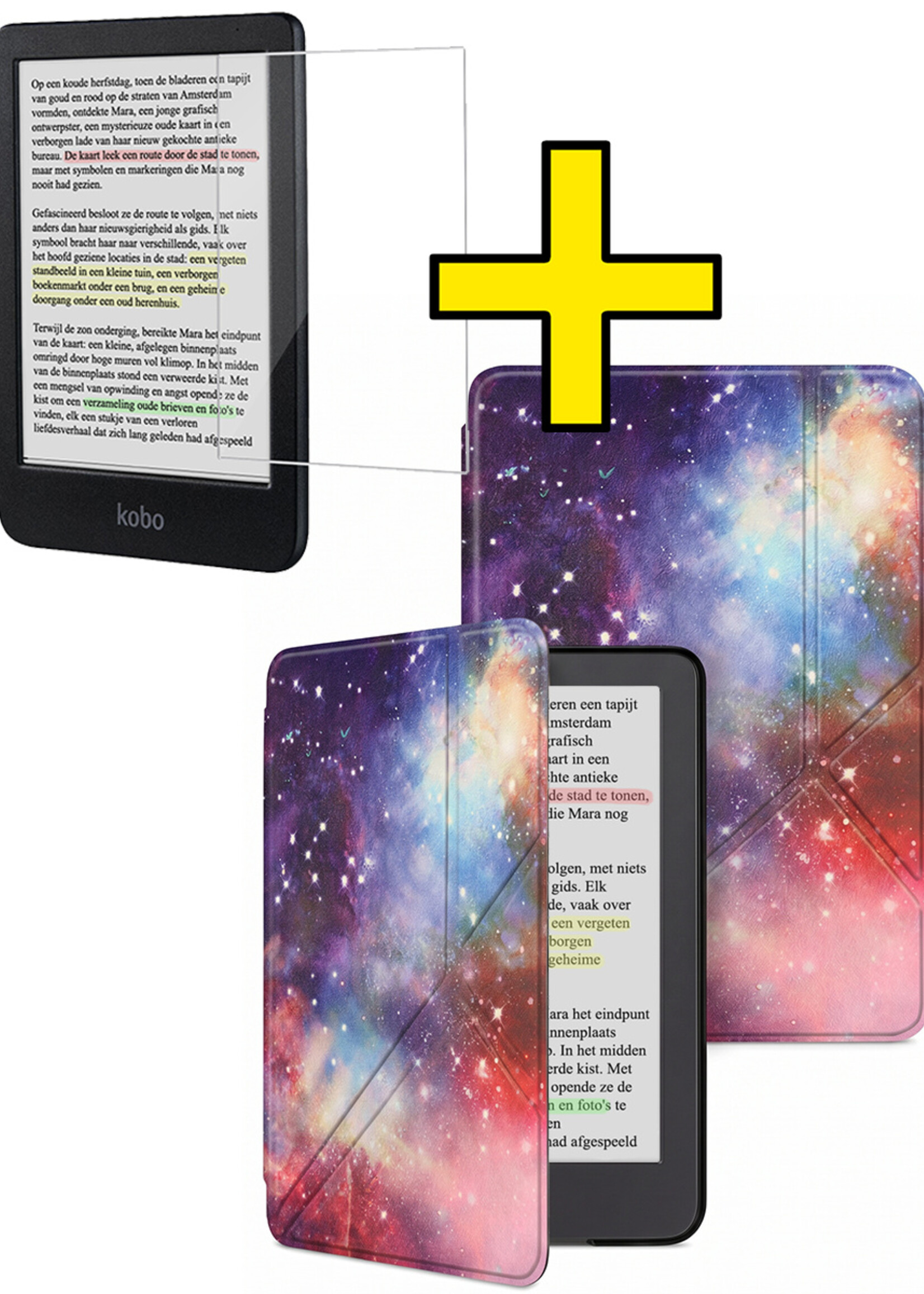 LUQ LUQ Kobo Clara BW Hoesje Trifold Met Screenprotector - Galaxy