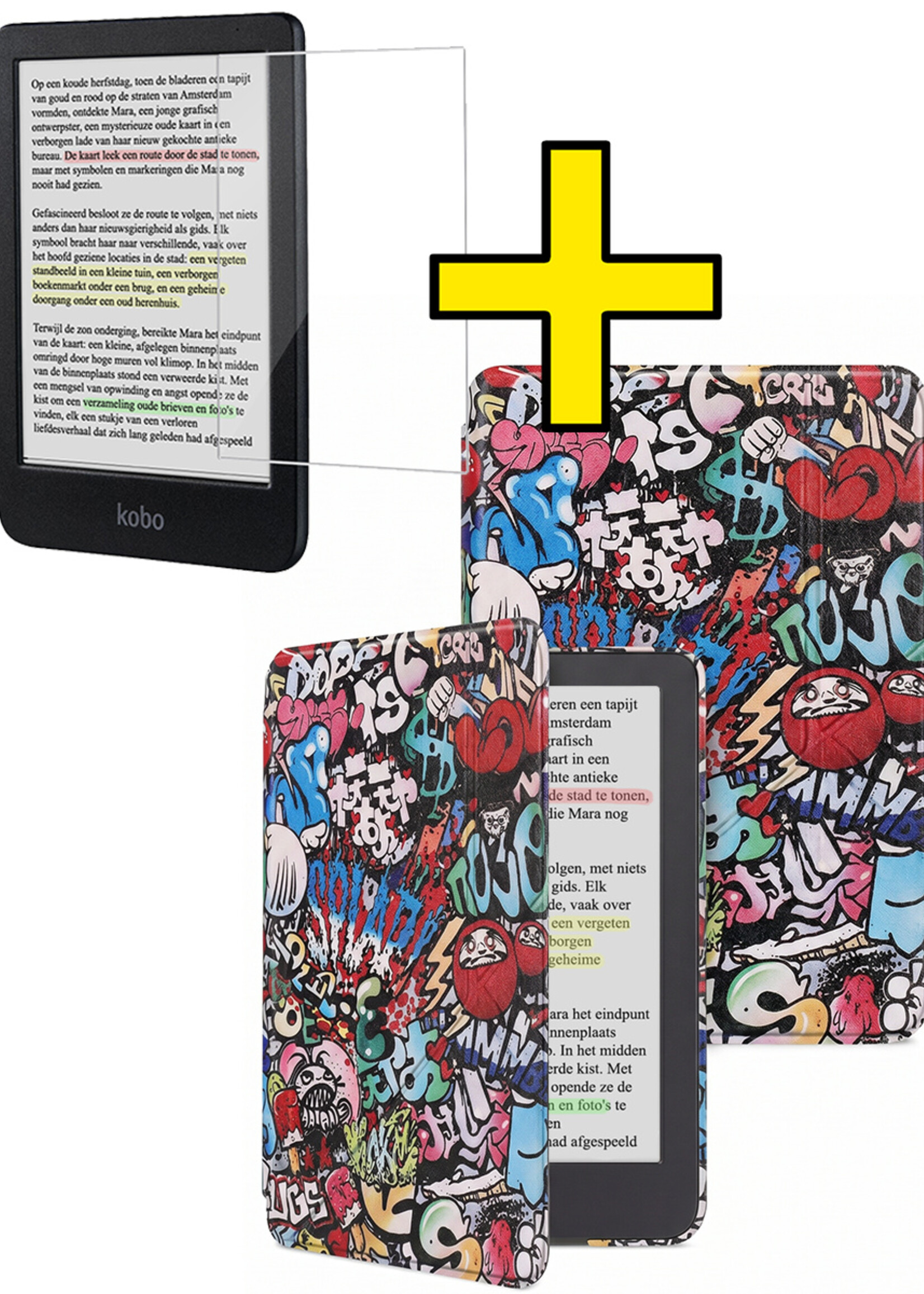 LUQ LUQ Kobo Clara BW Hoesje Trifold Met Screenprotector - Graffity