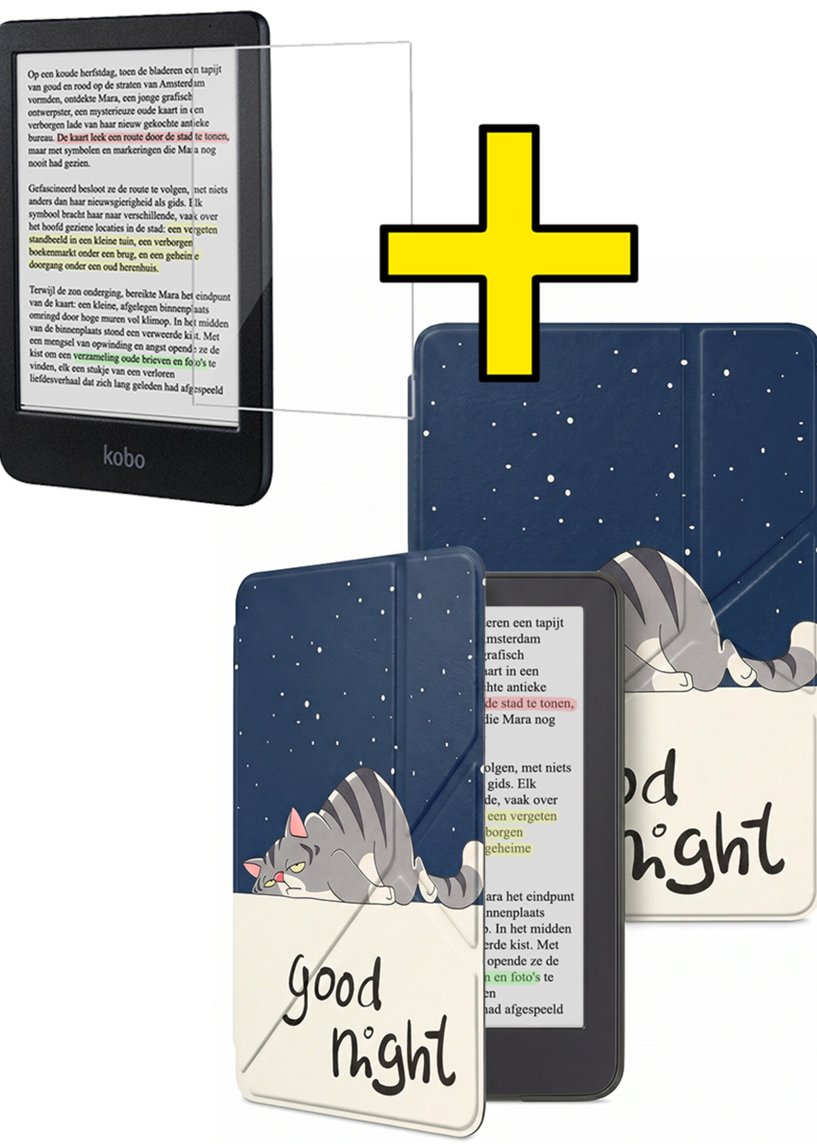 LUQ LUQ Kobo Clara BW Hoesje Trifold Met Screenprotector - Kat