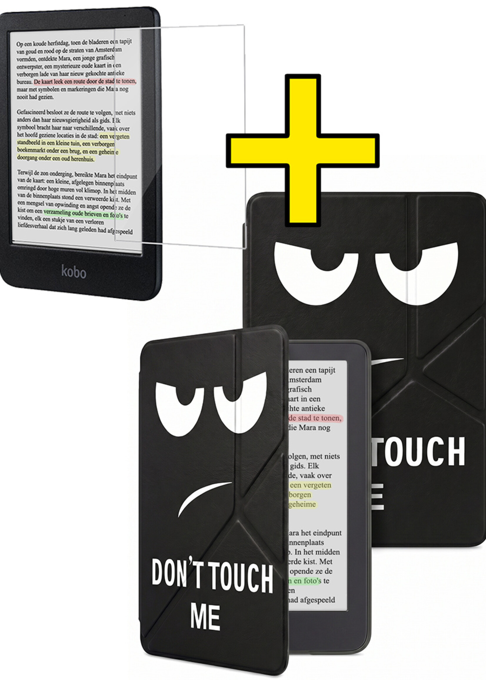 LUQ LUQ Kobo Clara BW Hoesje Trifold Met Screenprotector - Don't Touch Me