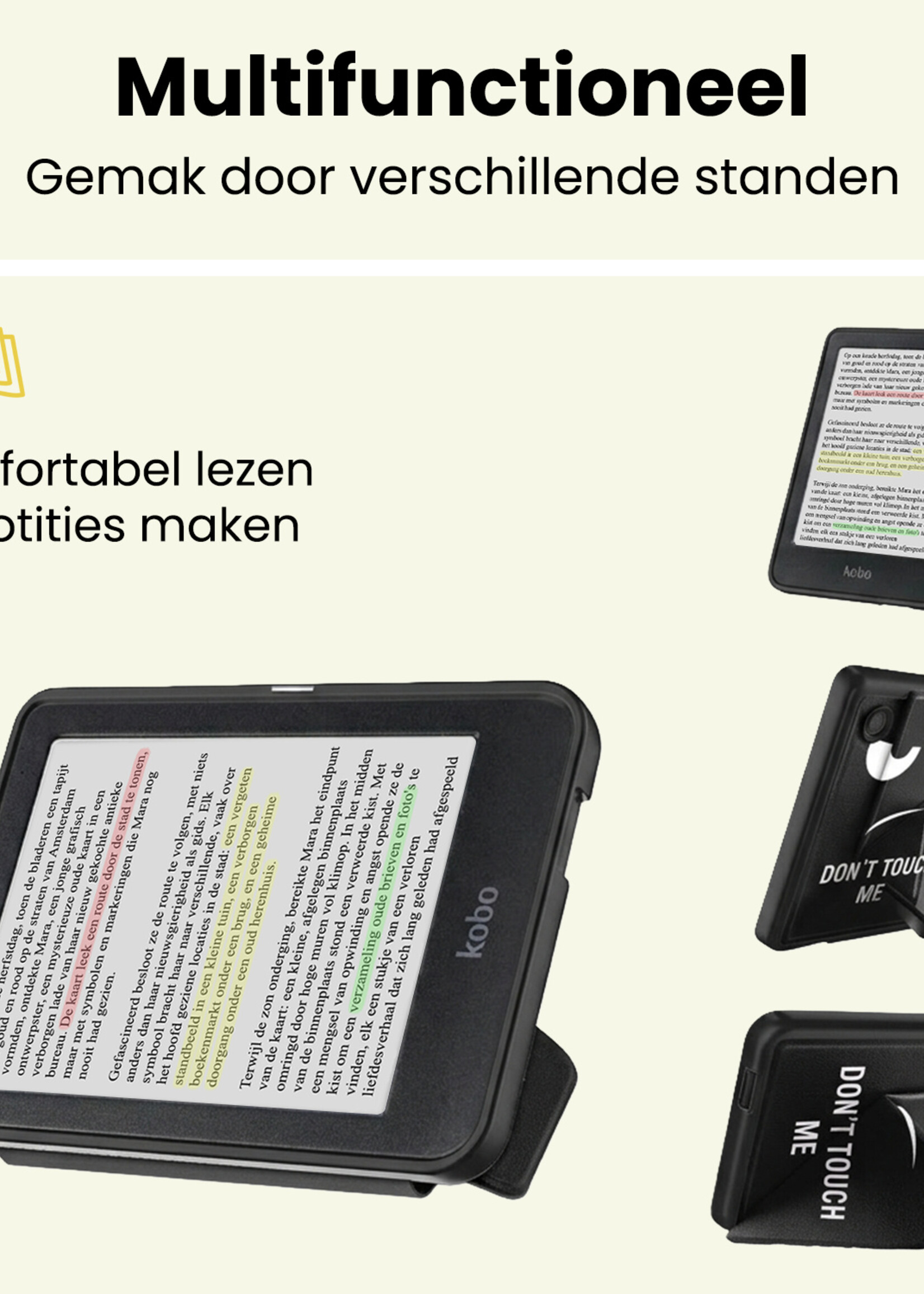 LUQ LUQ Kobo Clara BW Hoesje Trifold Met Screenprotector - Don't Touch Me