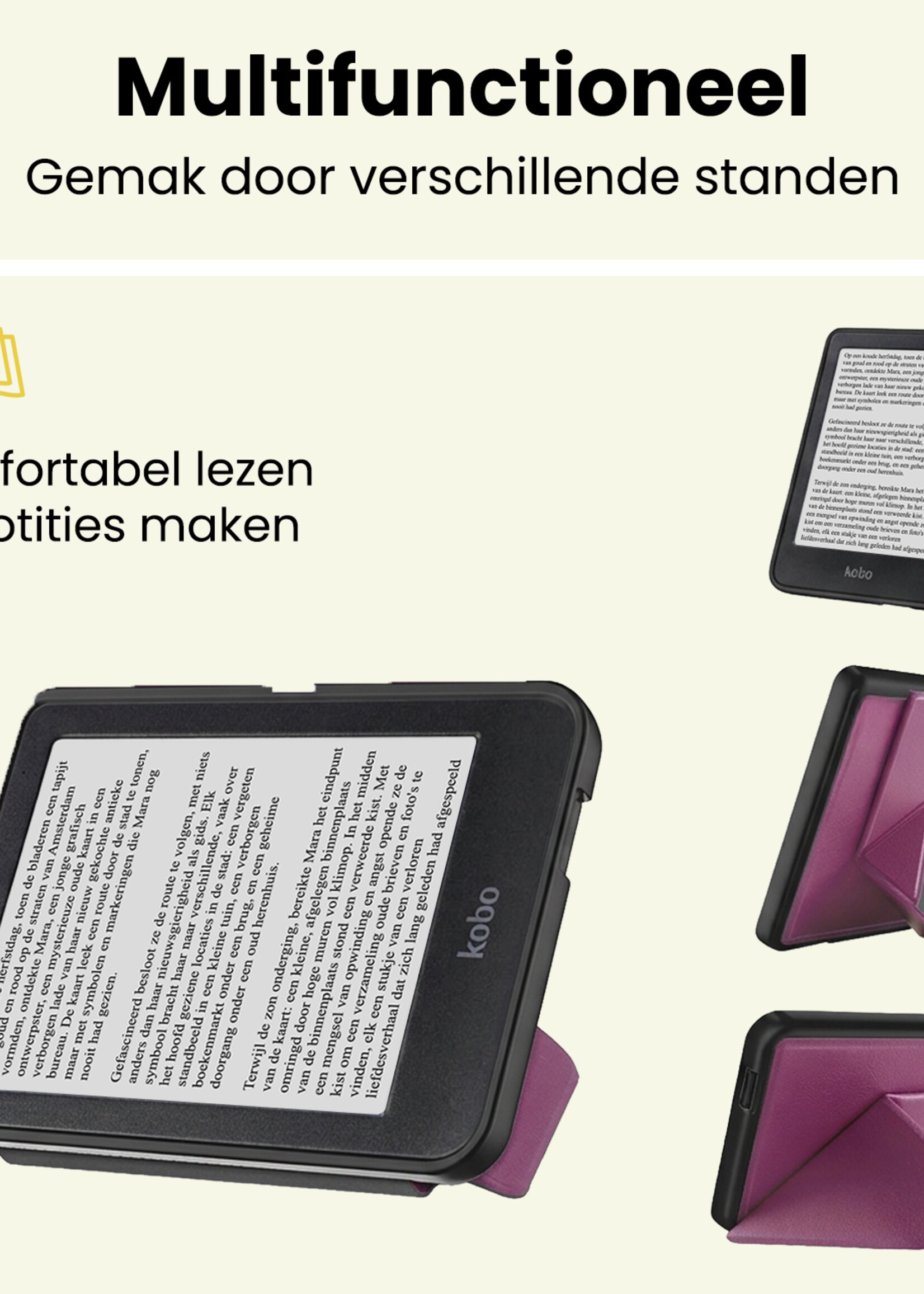 LUQ LUQ Kobo Clara HD Hoesje Trifold - Paars