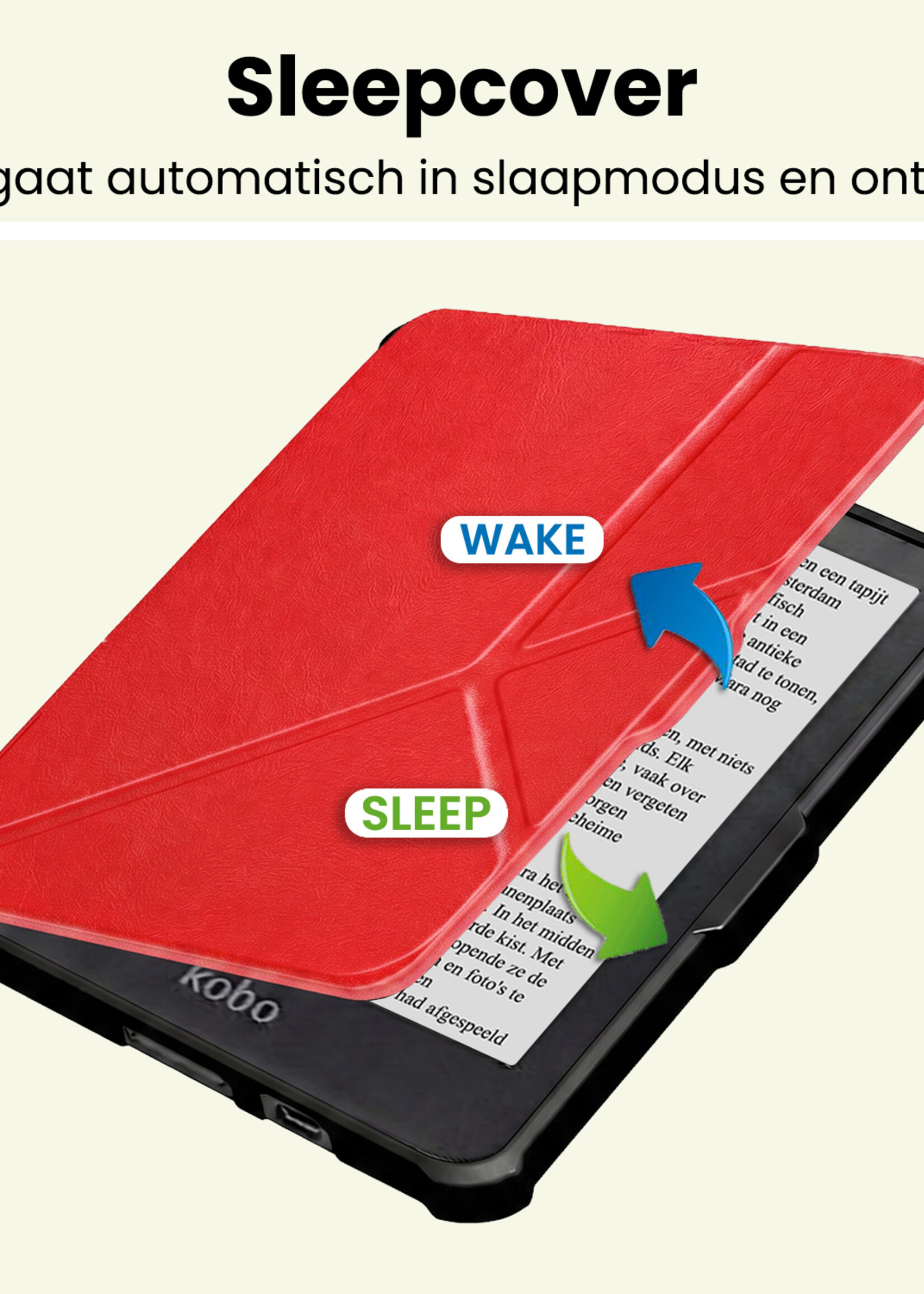 LUQ LUQ Kobo Clara HD Hoesje Trifold - Rood