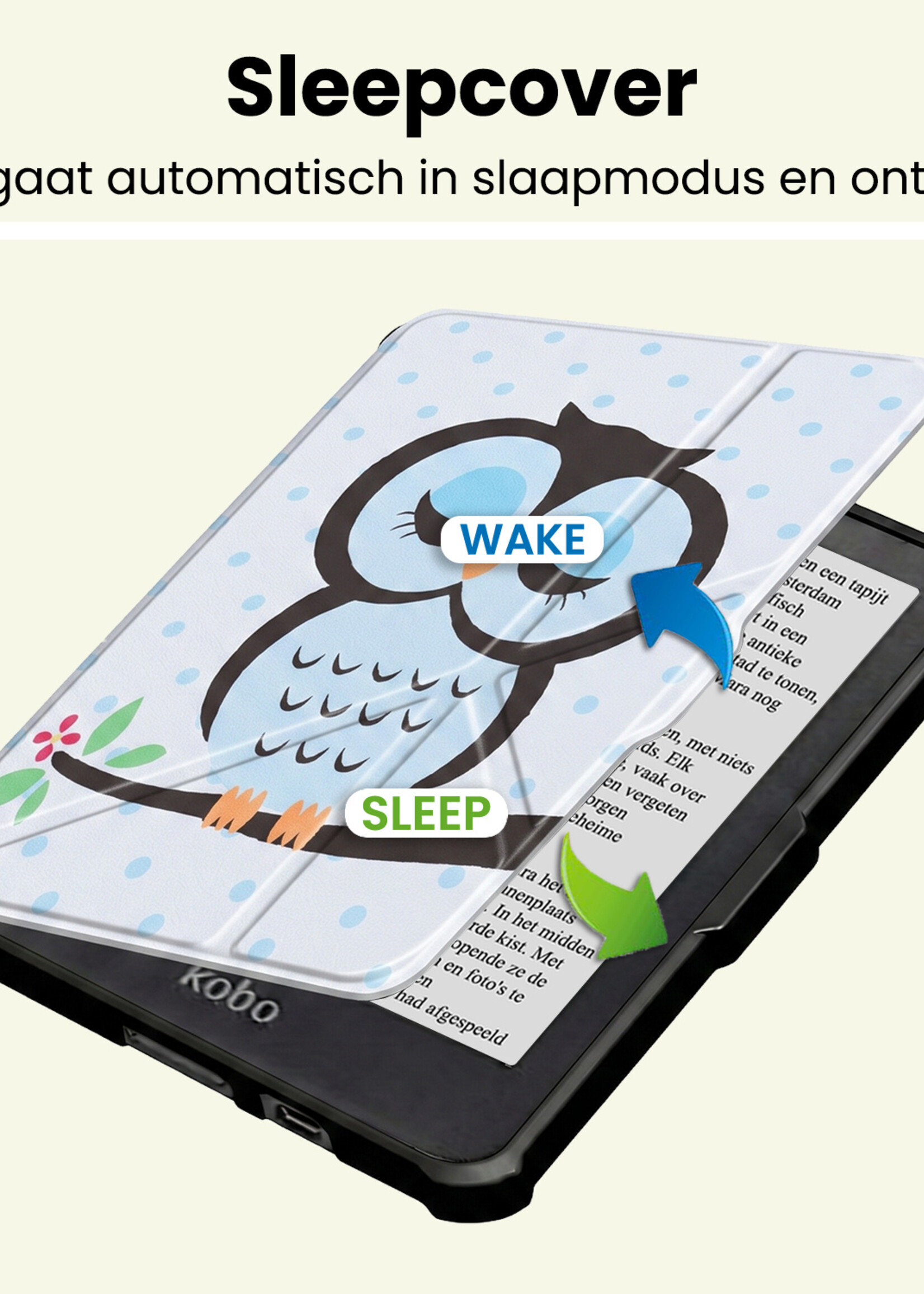 LUQ LUQ Kobo Clara HD Hoesje Trifold - Uil
