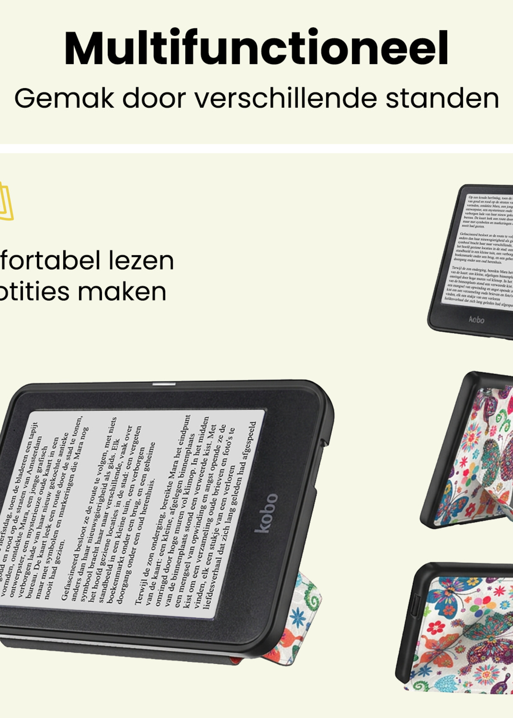 LUQ LUQ Kobo Clara HD Hoesje Trifold - Vlinders