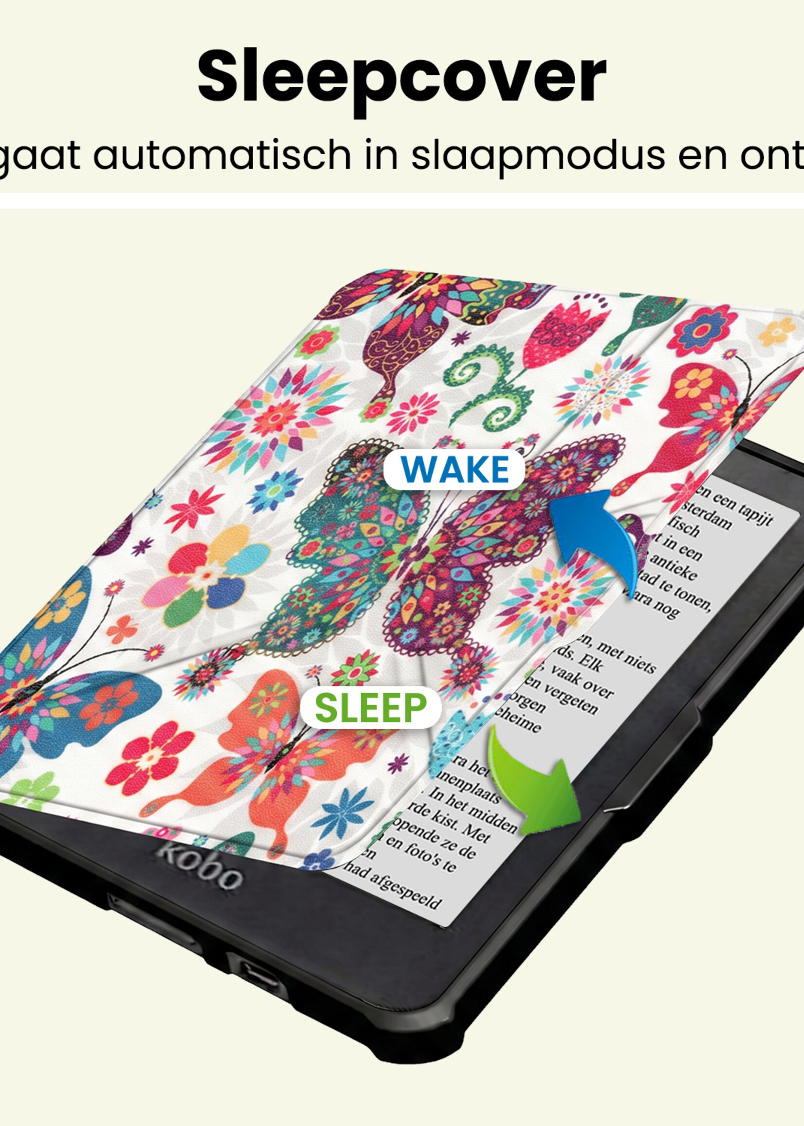 LUQ LUQ Kobo Clara HD Hoesje Trifold - Vlinders
