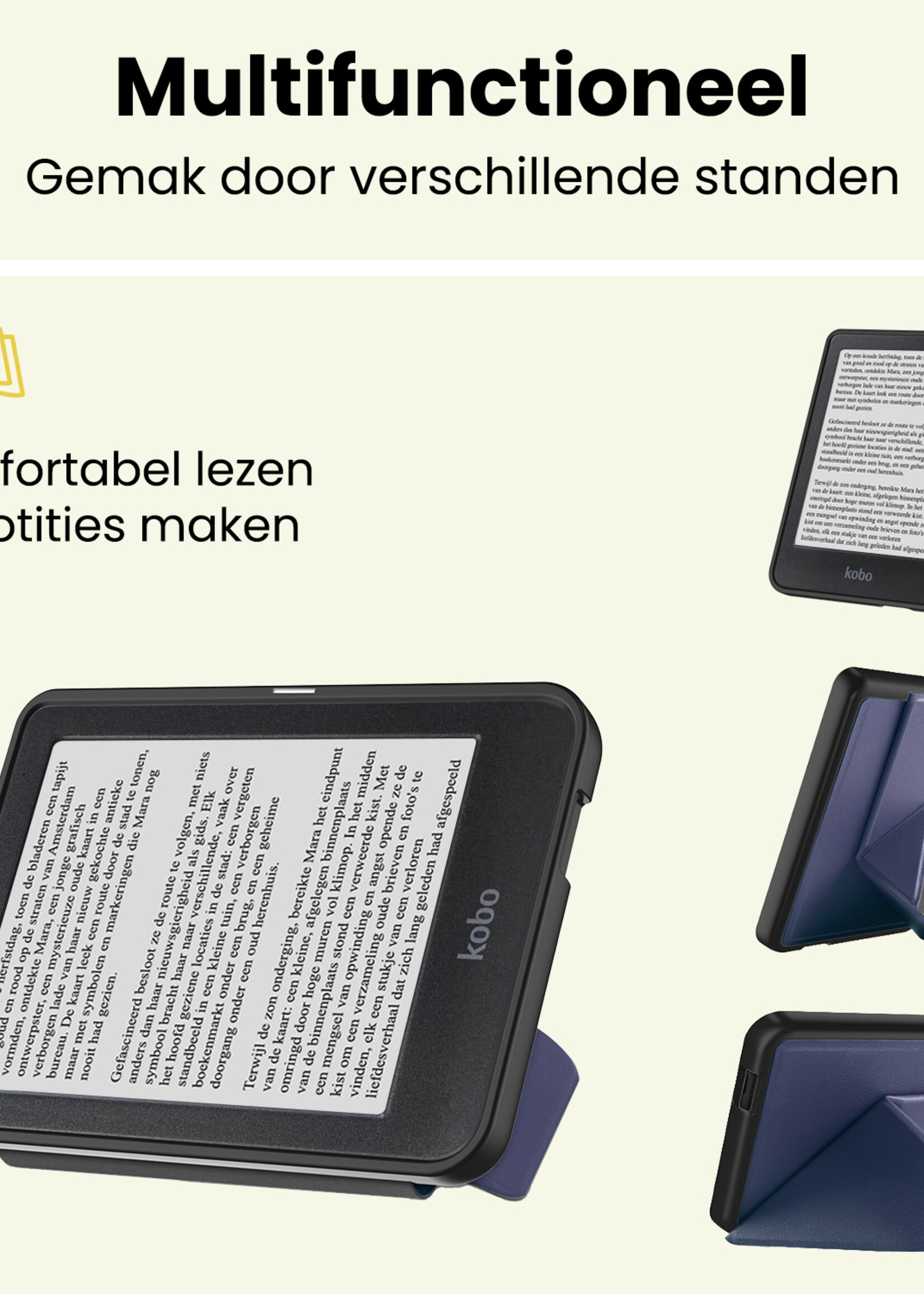 LUQ LUQ Kobo Clara HD Hoesje Trifold Met Screenprotector - Donkerblauw
