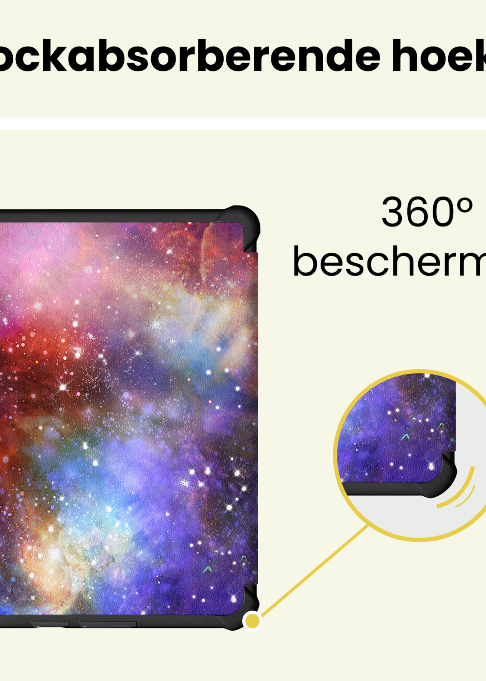 LUQ LUQ Kobo Clara HD Hoesje Trifold Met Screenprotector - Galaxy