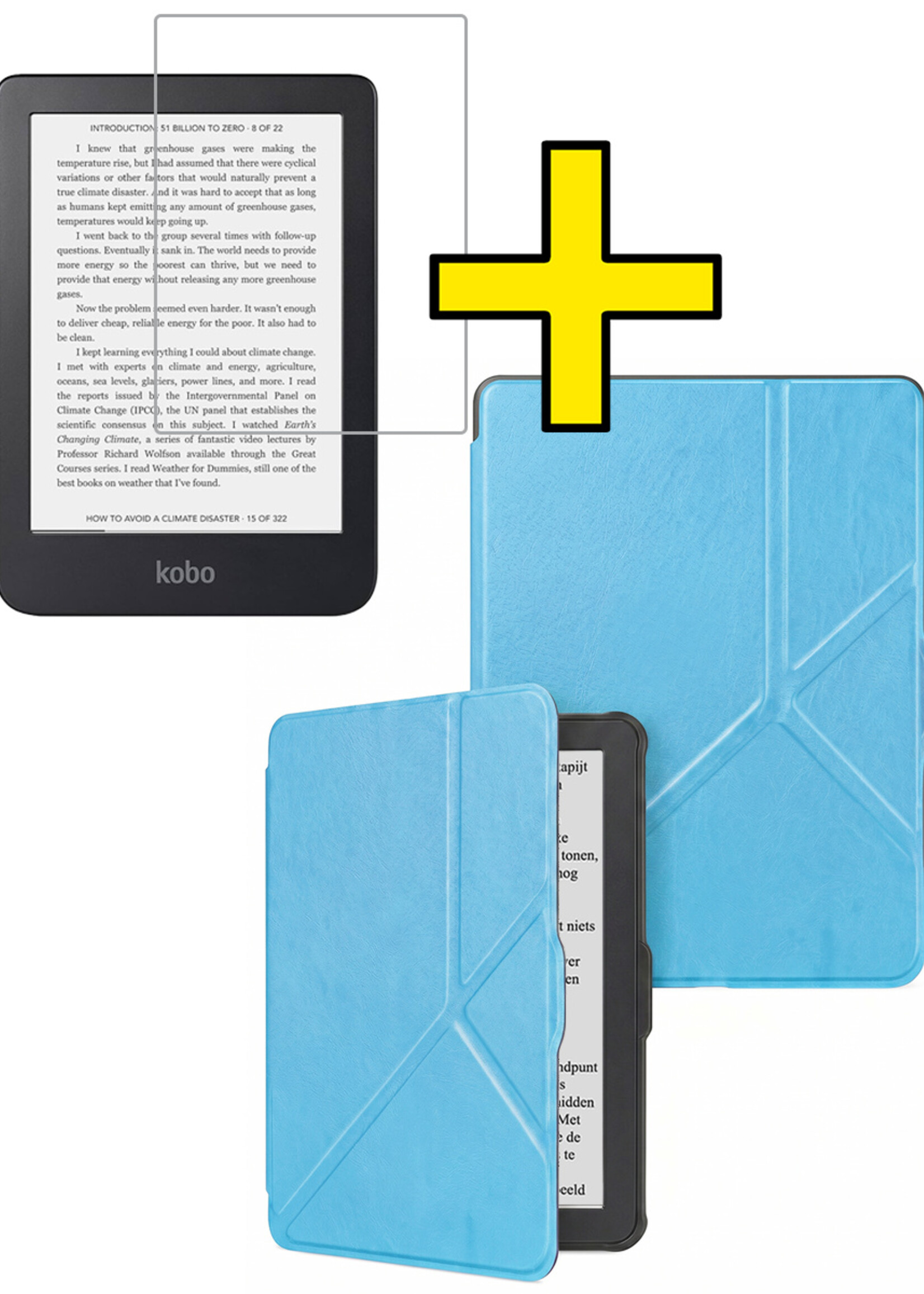 LUQ LUQ Kobo Clara HD Hoesje Trifold Met Screenprotector - Licht Blauw
