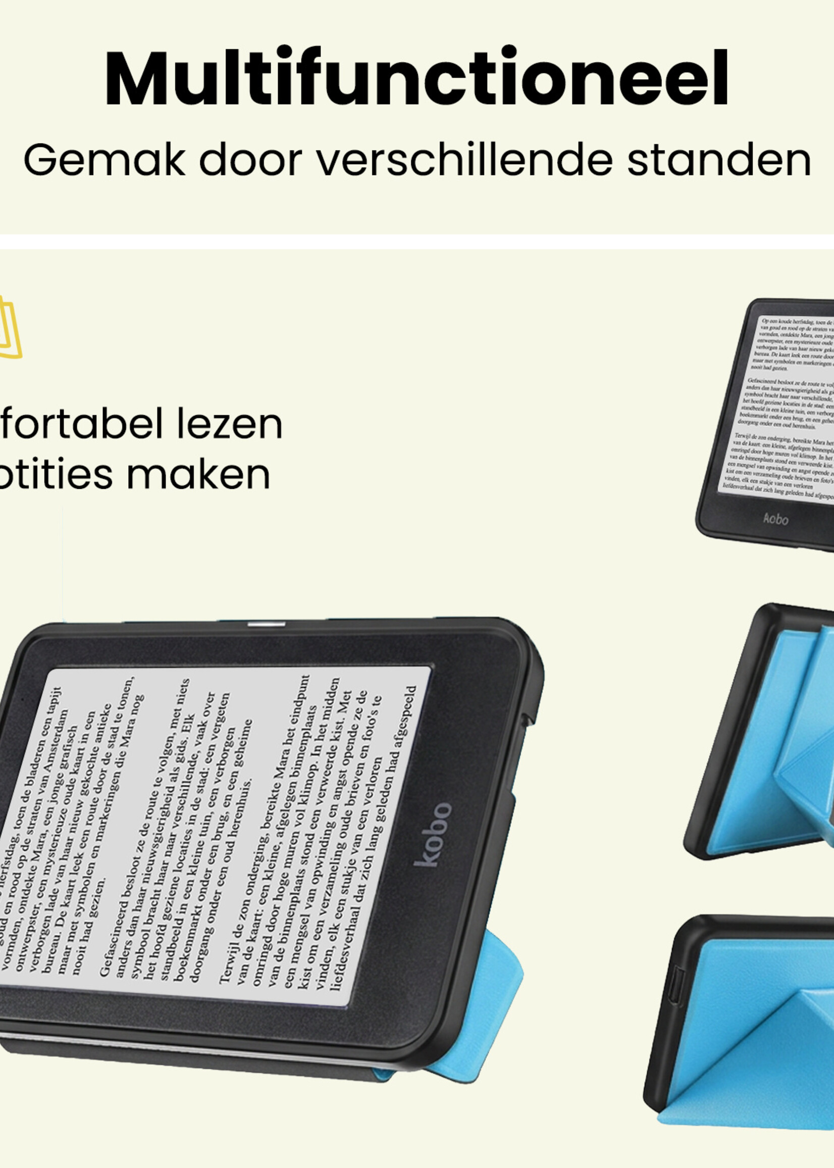 LUQ LUQ Kobo Clara HD Hoesje Trifold Met Screenprotector - Licht Blauw