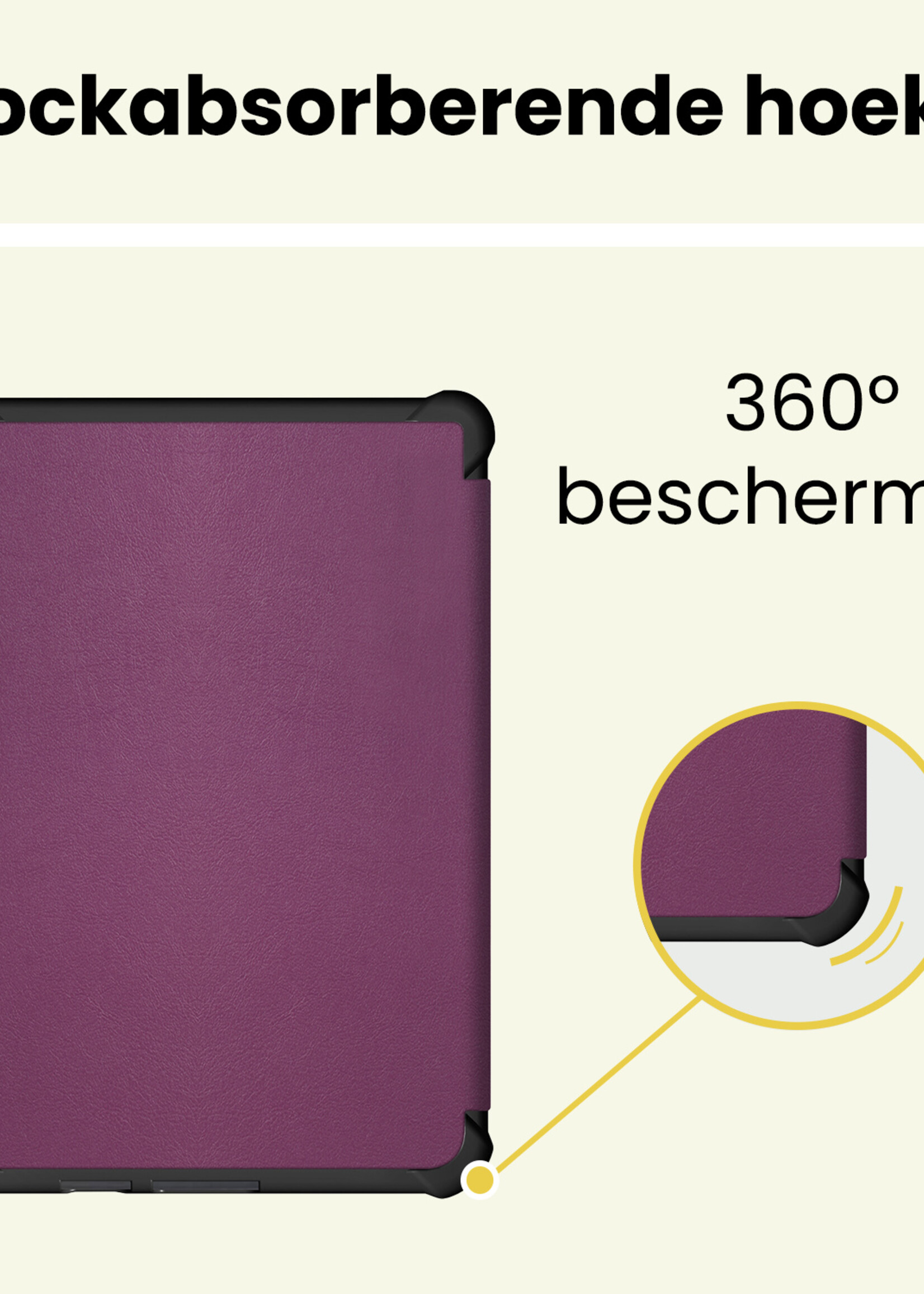 LUQ LUQ Kobo Clara HD Hoesje Trifold Met Screenprotector - Paars
