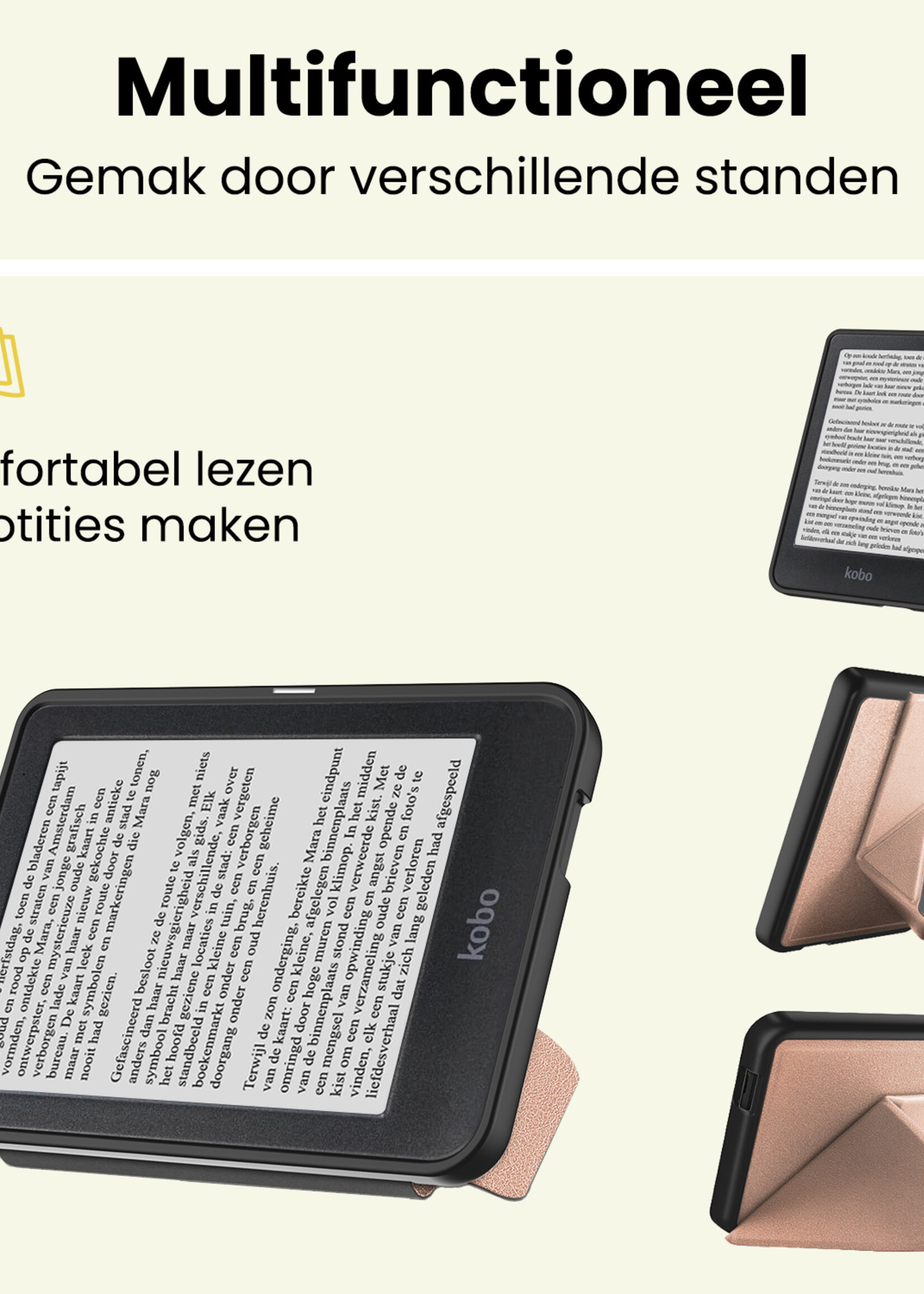 LUQ LUQ Kobo Clara HD Hoesje Trifold Met Screenprotector - Rose Goud