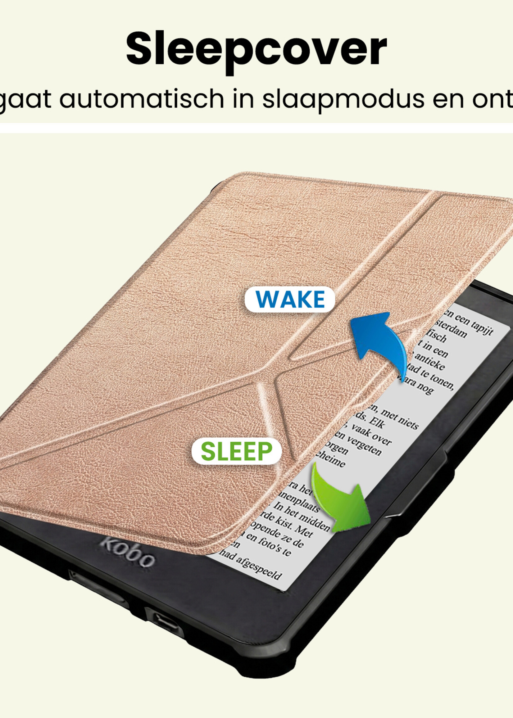 LUQ LUQ Kobo Clara HD Hoesje Trifold Met Screenprotector - Rose Goud