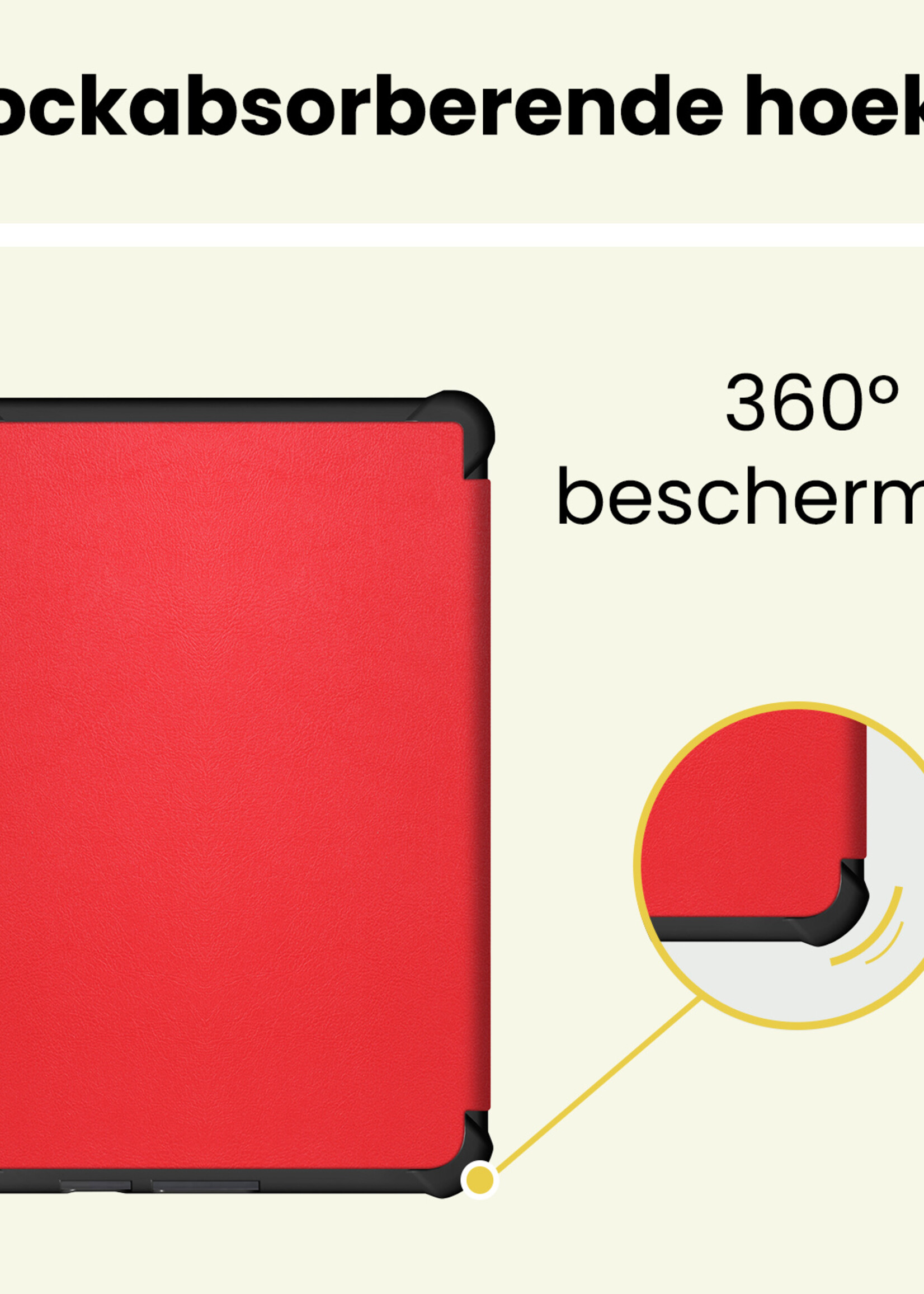 LUQ LUQ Kobo Clara HD Hoesje Trifold Met Screenprotector - Rood