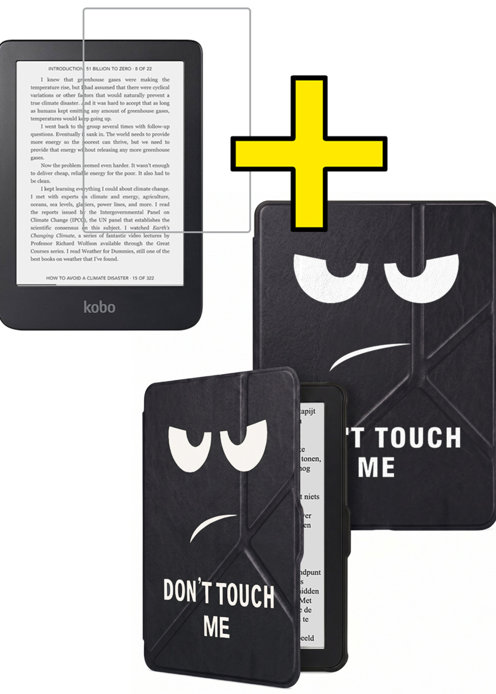 LUQ LUQ Kobo Clara HD Hoesje Trifold Met Screenprotector - Don't Touch Me