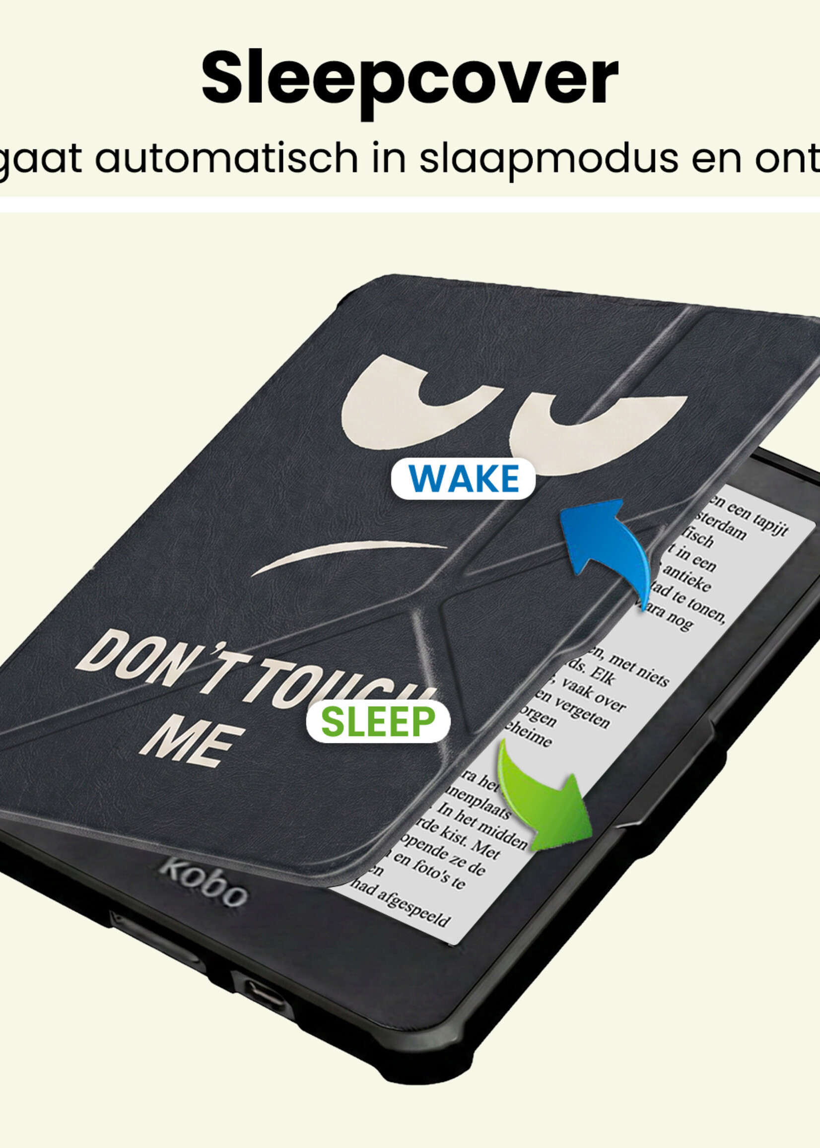 LUQ LUQ Kobo Clara HD Hoesje Trifold Met Screenprotector - Don't Touch Me