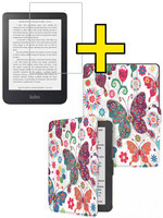 LUQ LUQ Kobo Clara HD Hoesje Trifold Met Screenprotector - Vlinders